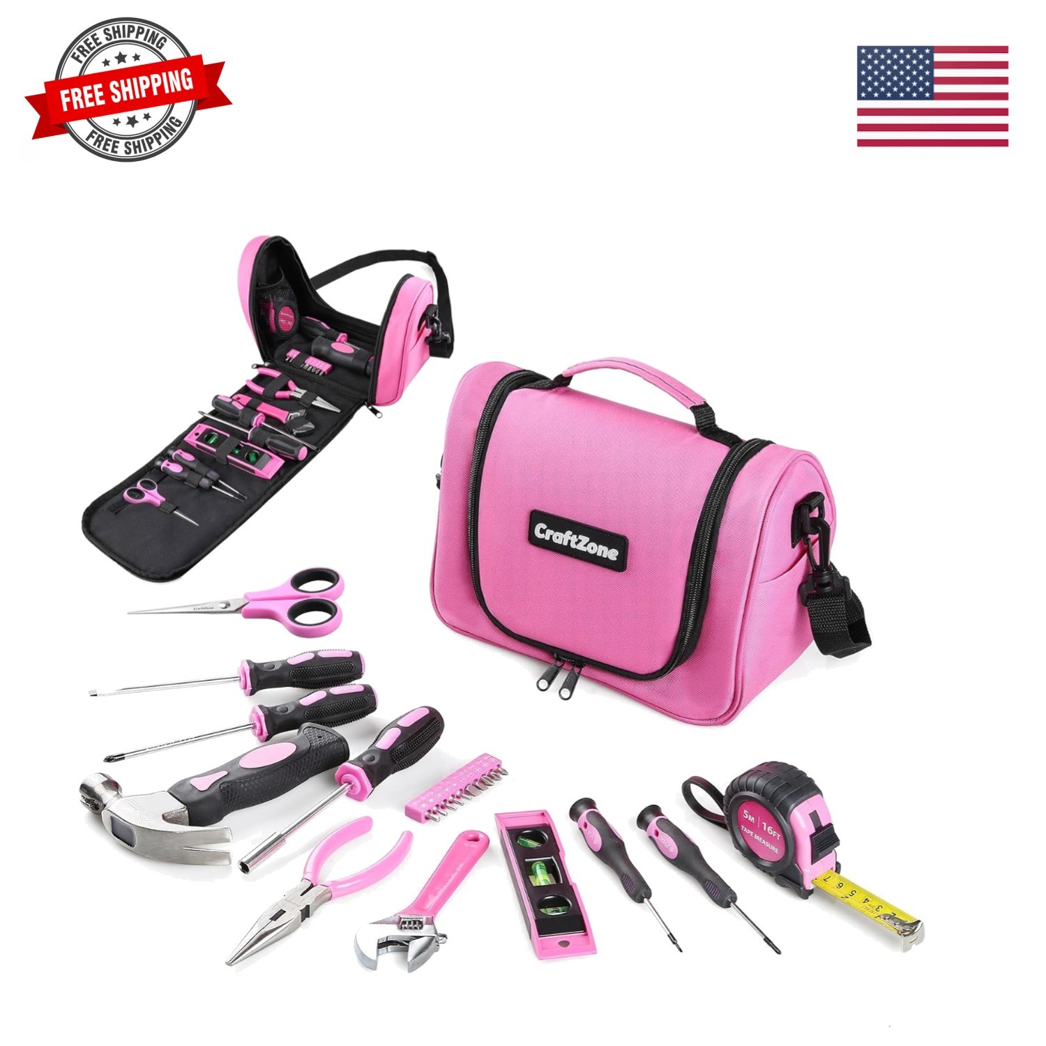 Pink Tool Set | Tool Bag for Women with Shoulder Strap | Basic Tool Kit|21Pcs…