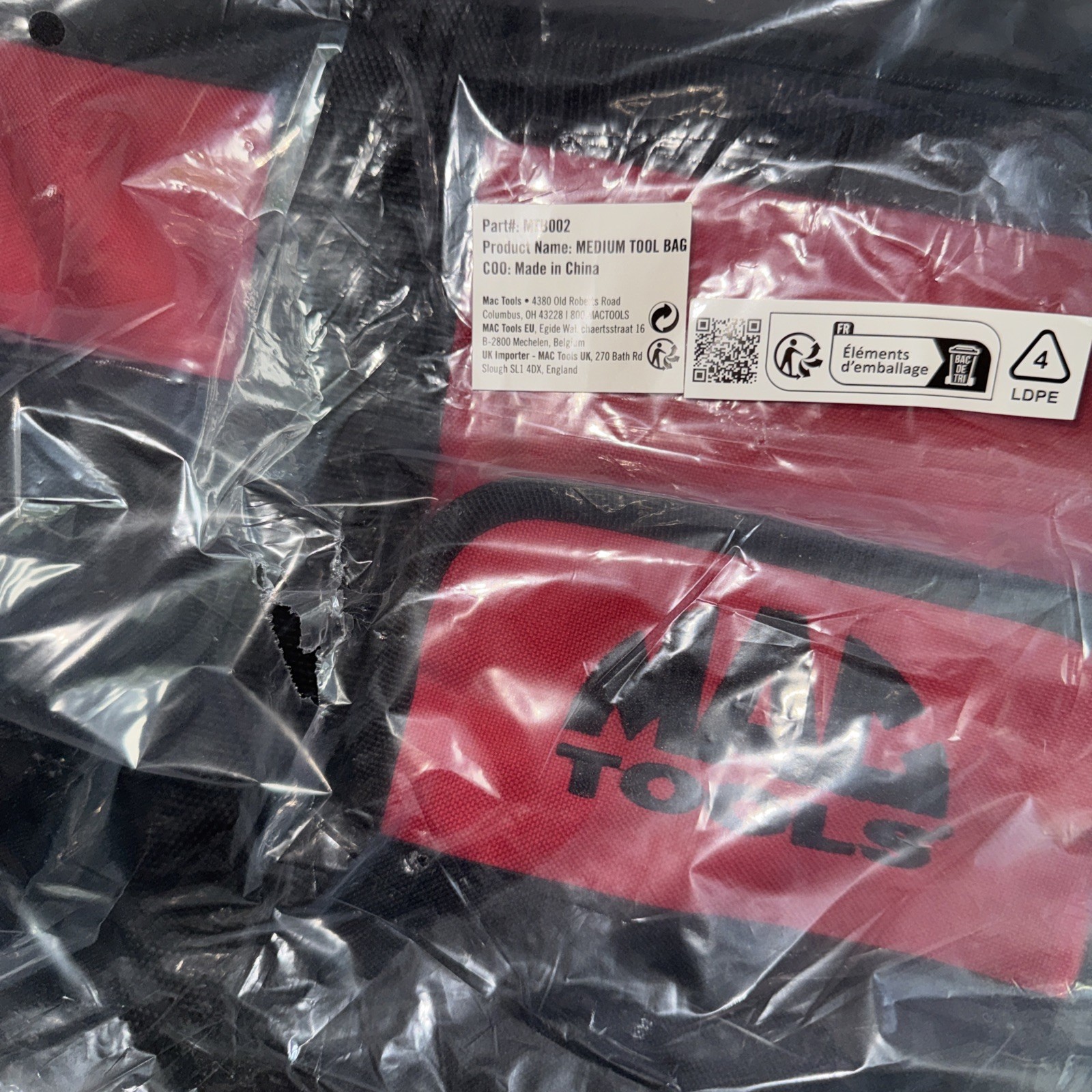 Mac Tools Large Red/Black Tool Bag MTB002 Heavy Duty