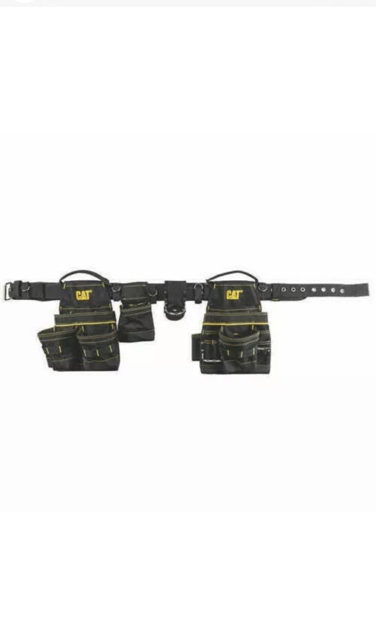 2X CAT CATERPILLAR Tool Belt Muti-Purpose 32 To 48 in 2-Bag 19-Pocket Constrc