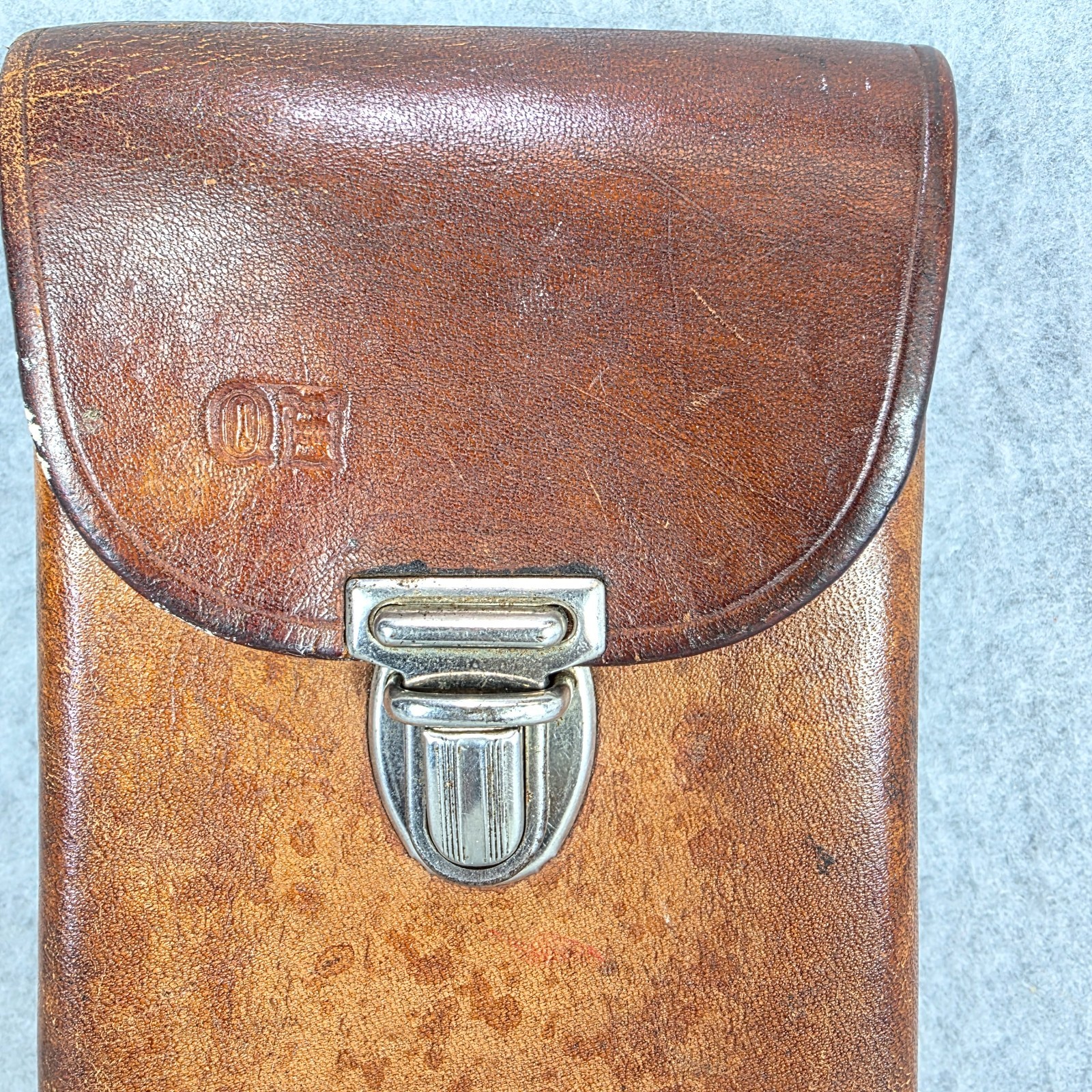 Vintage CuSack Q Leather Tool Belt Loop Hard Case Bag Pouch 8″ USA Made brown