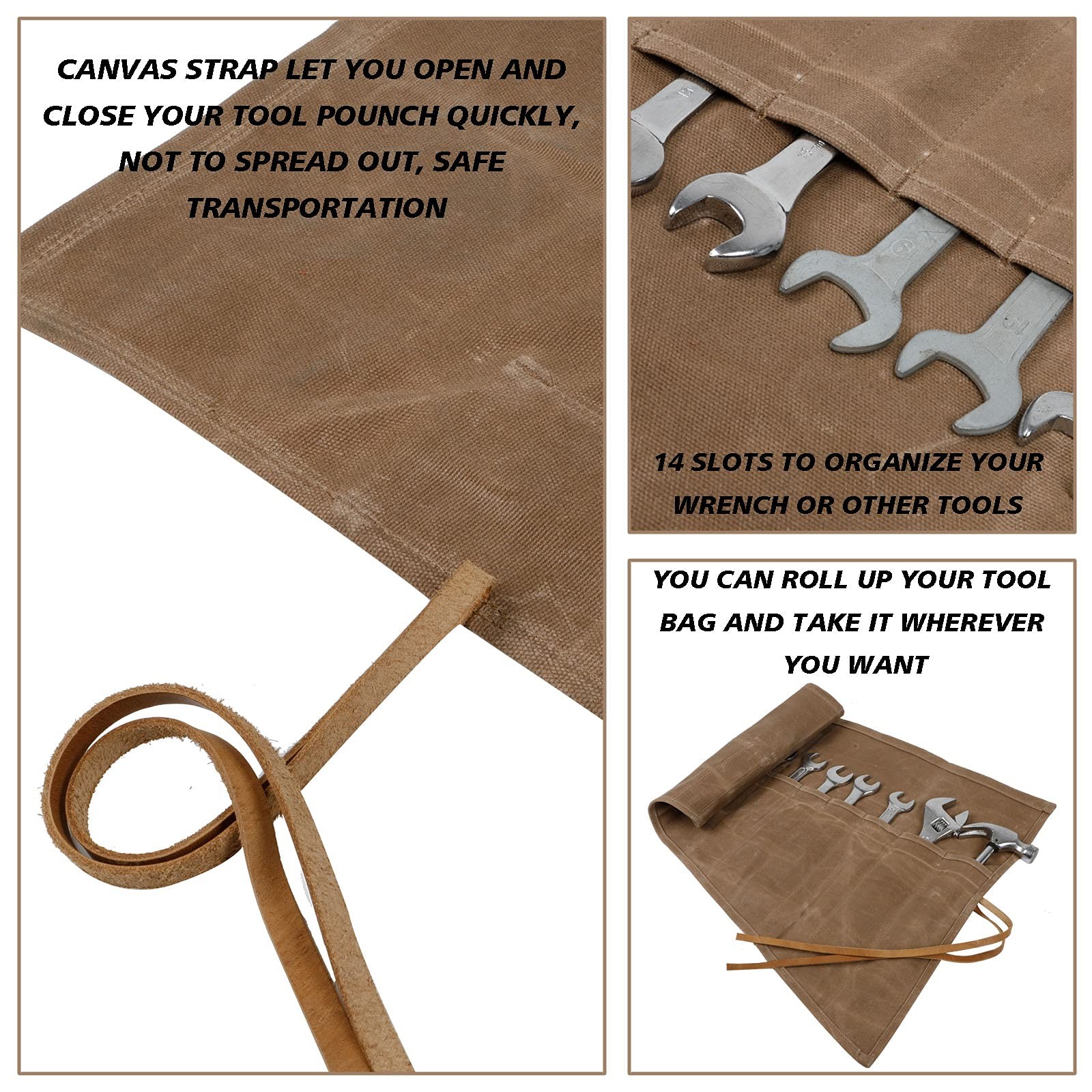 Tool RollWaxed Canvas Wrench Roll PouchTool Organizer BucketMulti Purpose Small
