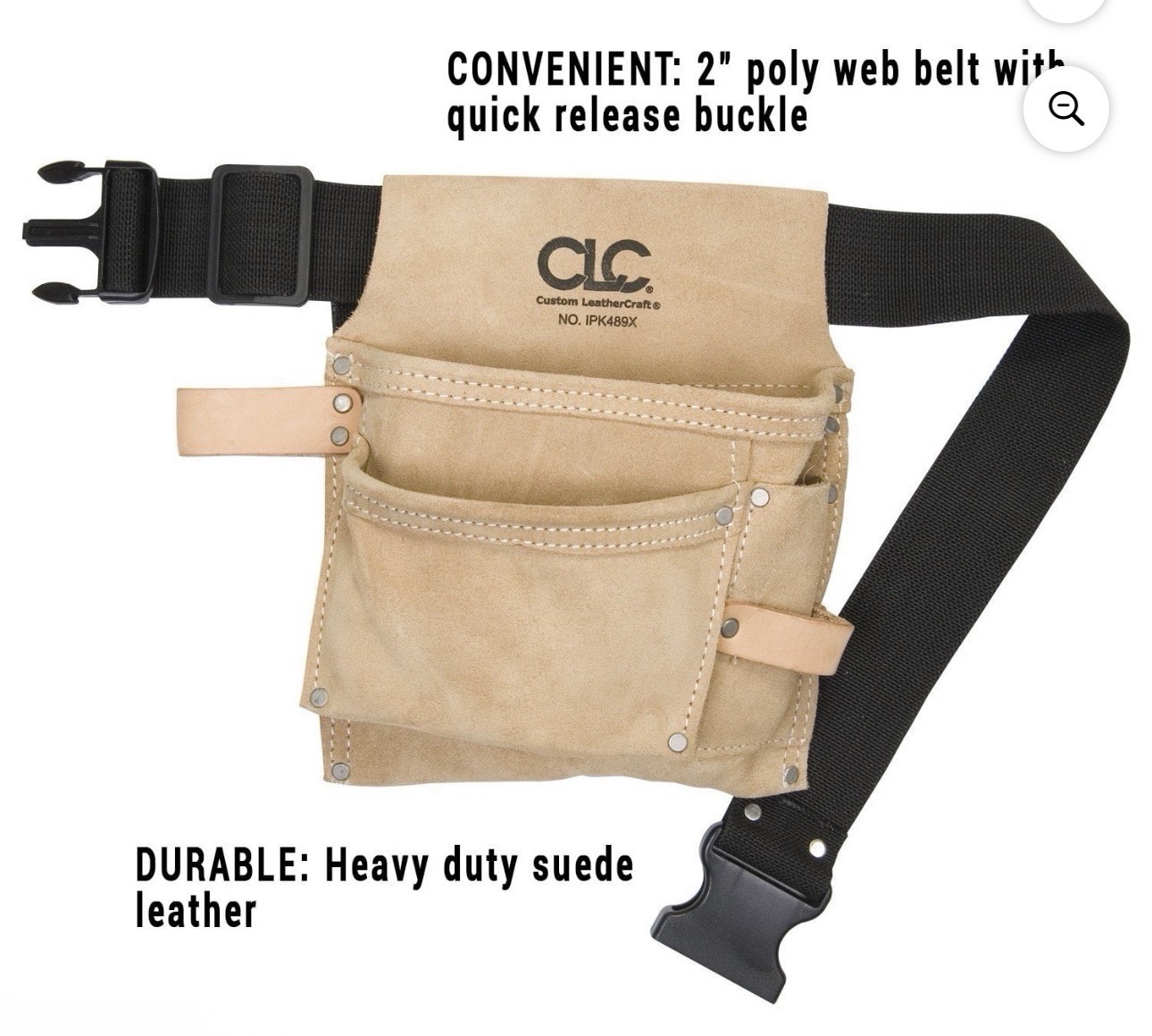 CLC LEATHER H/D Work Gear 3 Pocket Nail & Tool Bag W/ Polyweb Belt IPK489X