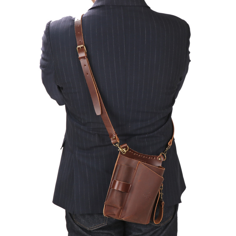 Tourbon Leather Barber Tool Crossbody Bag Hair Scissors Comb Brush Clippers Bag