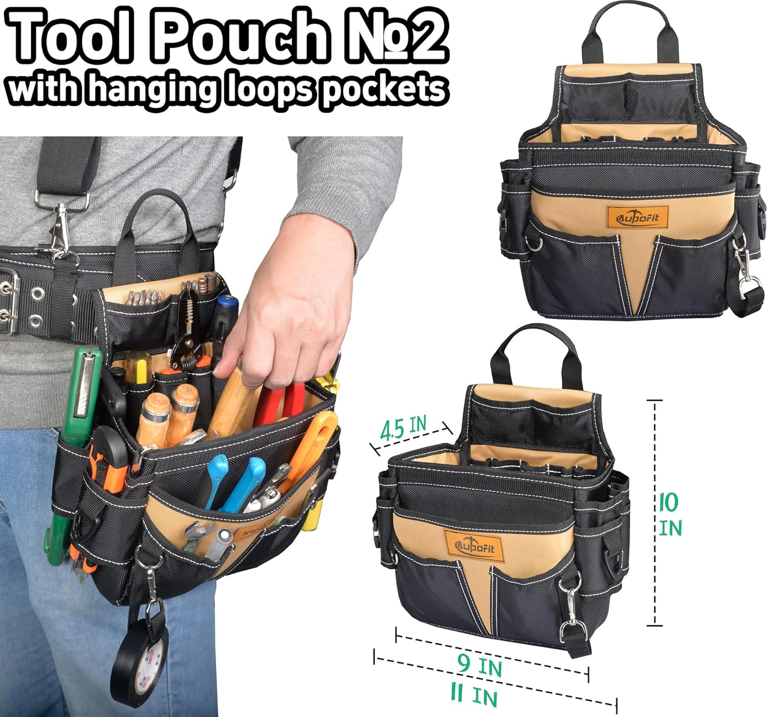 Professional Tool Belt with Suspenders 42 Pockets 1680D Durable Fabric, Heavy Du