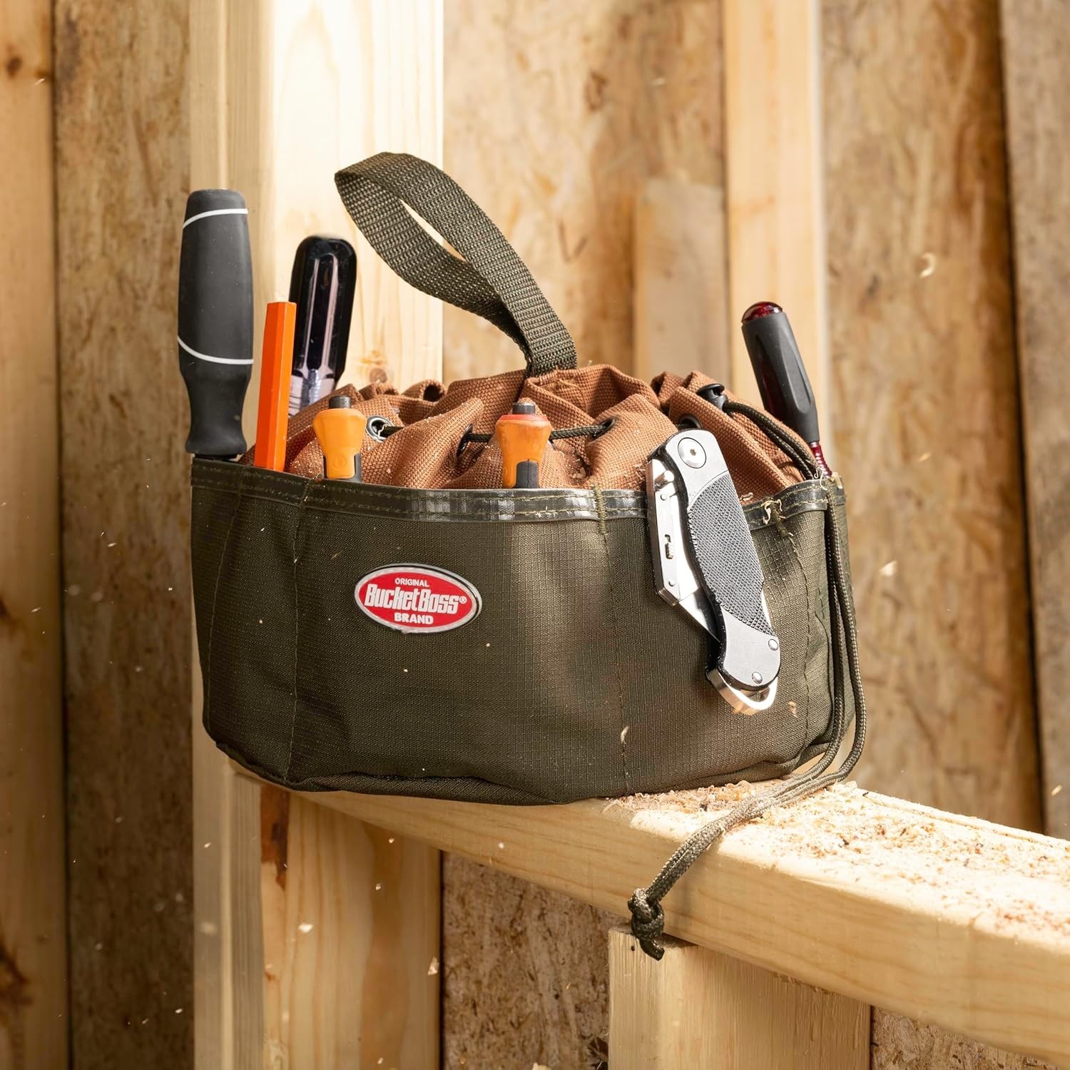 19-Pocket Canvas Organizer Parachute Bag in Brown for Tools & Small Parts