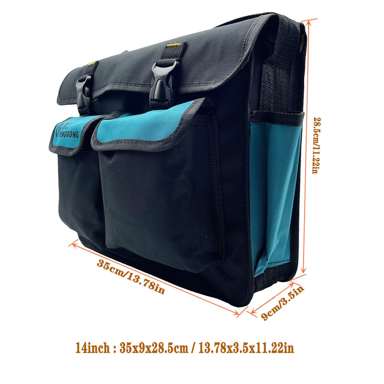 14″ Electrician Large Tool Bag Multi Pockets Storage Portable 13.78×3.5×11.22in