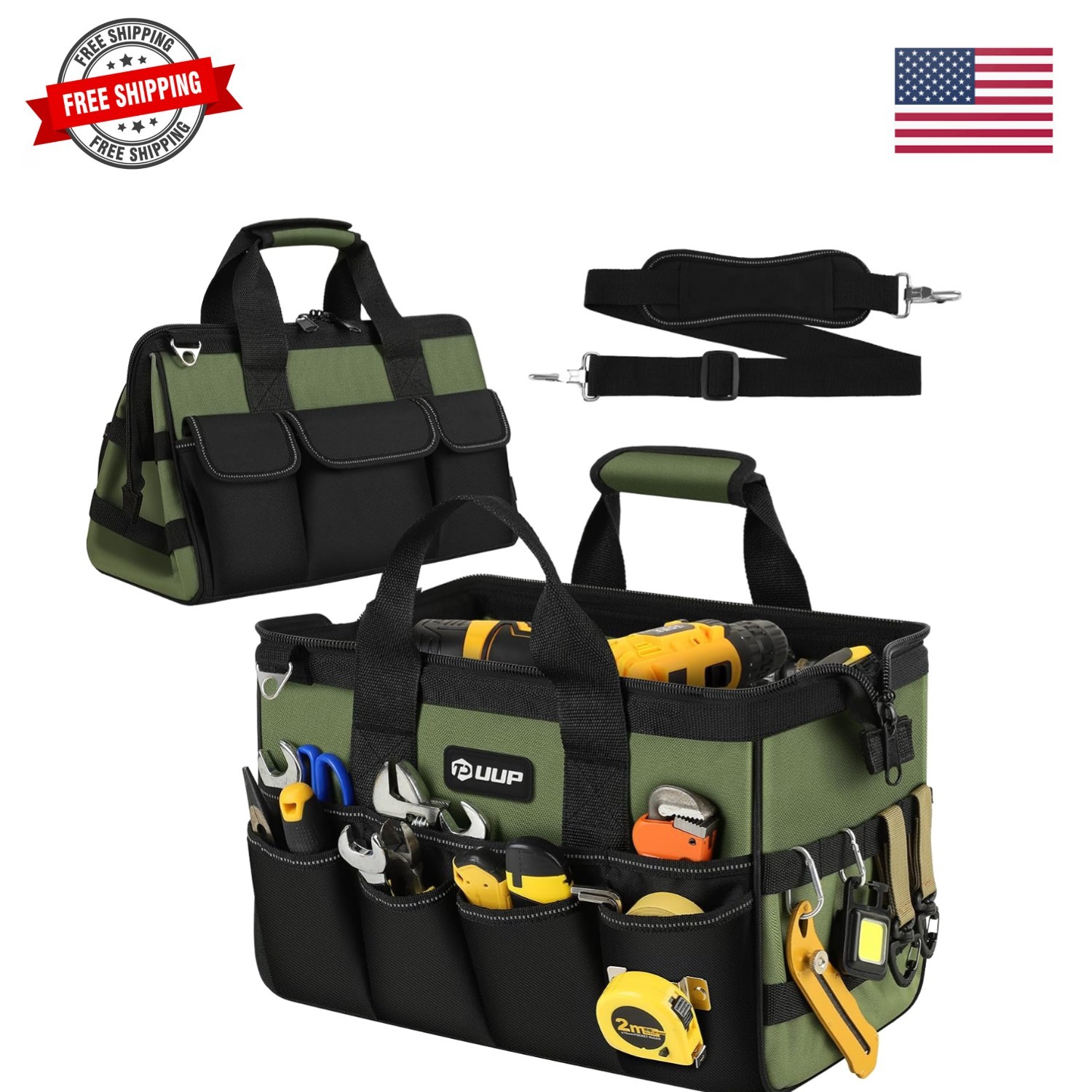 Heavy Duty Tool Bag 15-Inch, 16-Pocket Portable Empty Tool Box Organizer, Big…