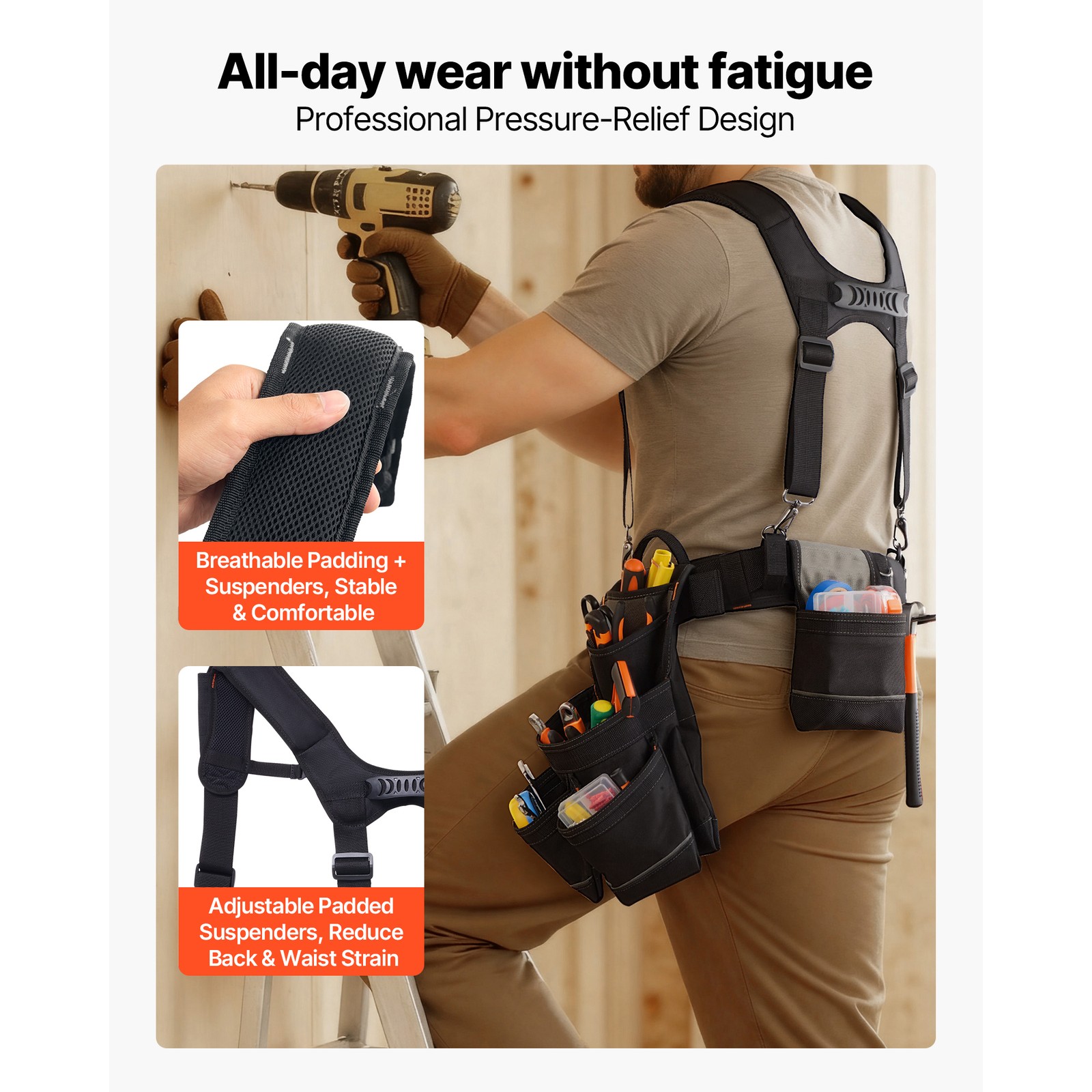 Uimoso Electrician’s Tool Belt with Suspenders and 19-Pocket Tool Pouch