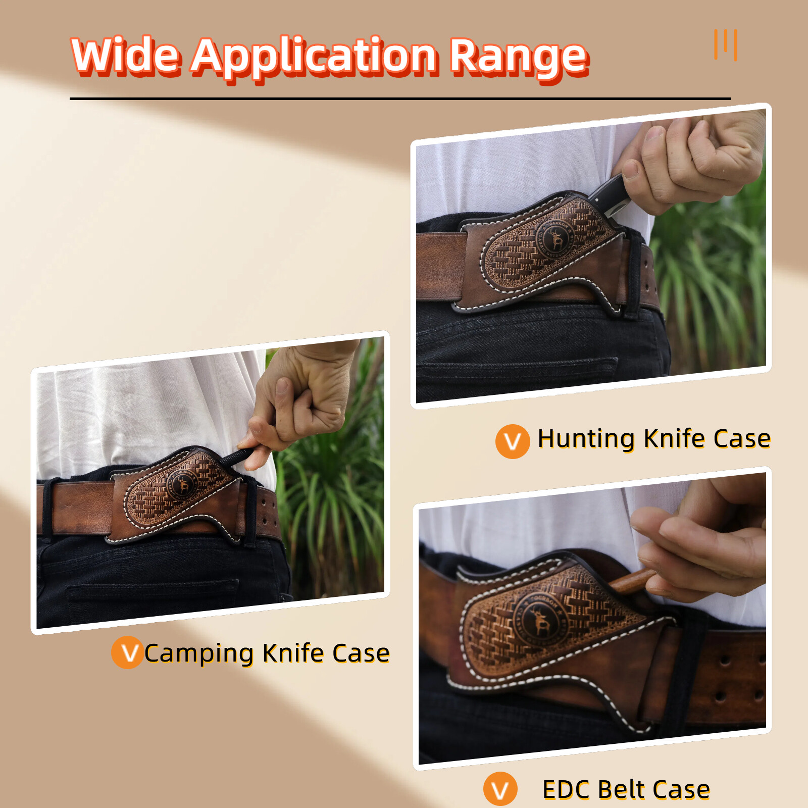TOURBON Leather Folding Blade Knife Sheath Belt Pouch EDC Knives Pocket Camping