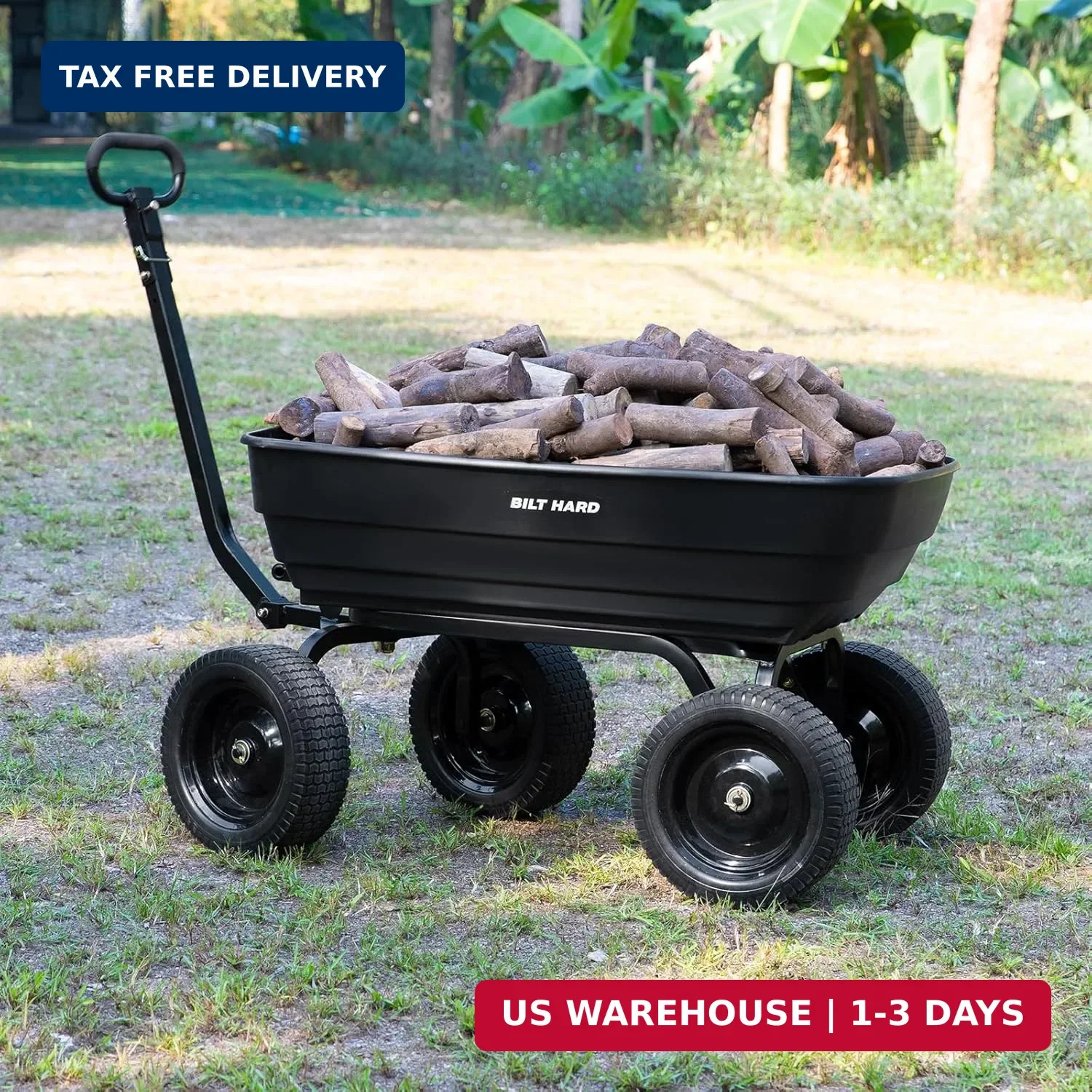 BILT HARD Poly Garden Dump Cart 1200 lbs with No Flat Tires, Quick Release, 2-in
