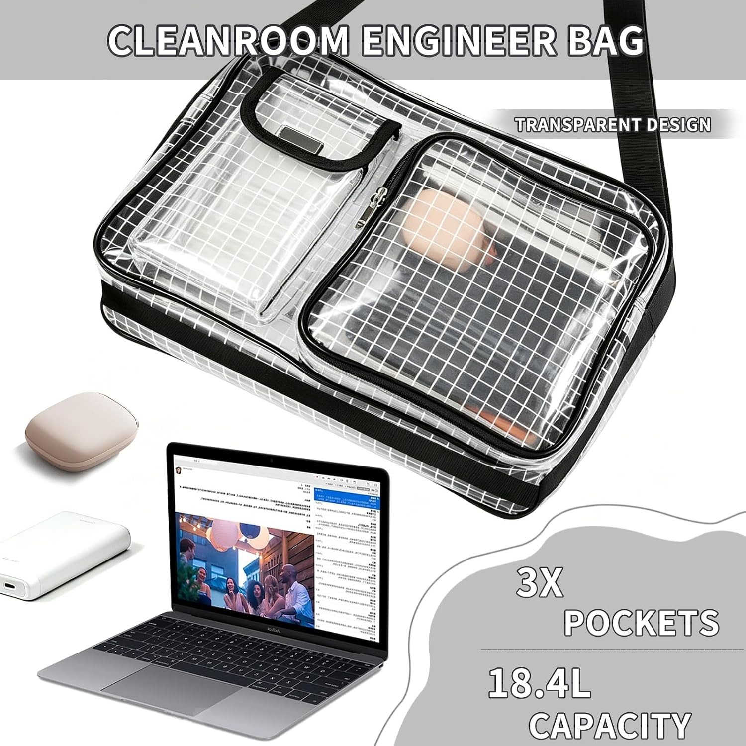 Anti-Static Cleanroom Engineer Bag（Fabric Shoulder Straps, 3 Pockets）- 13.8 I…