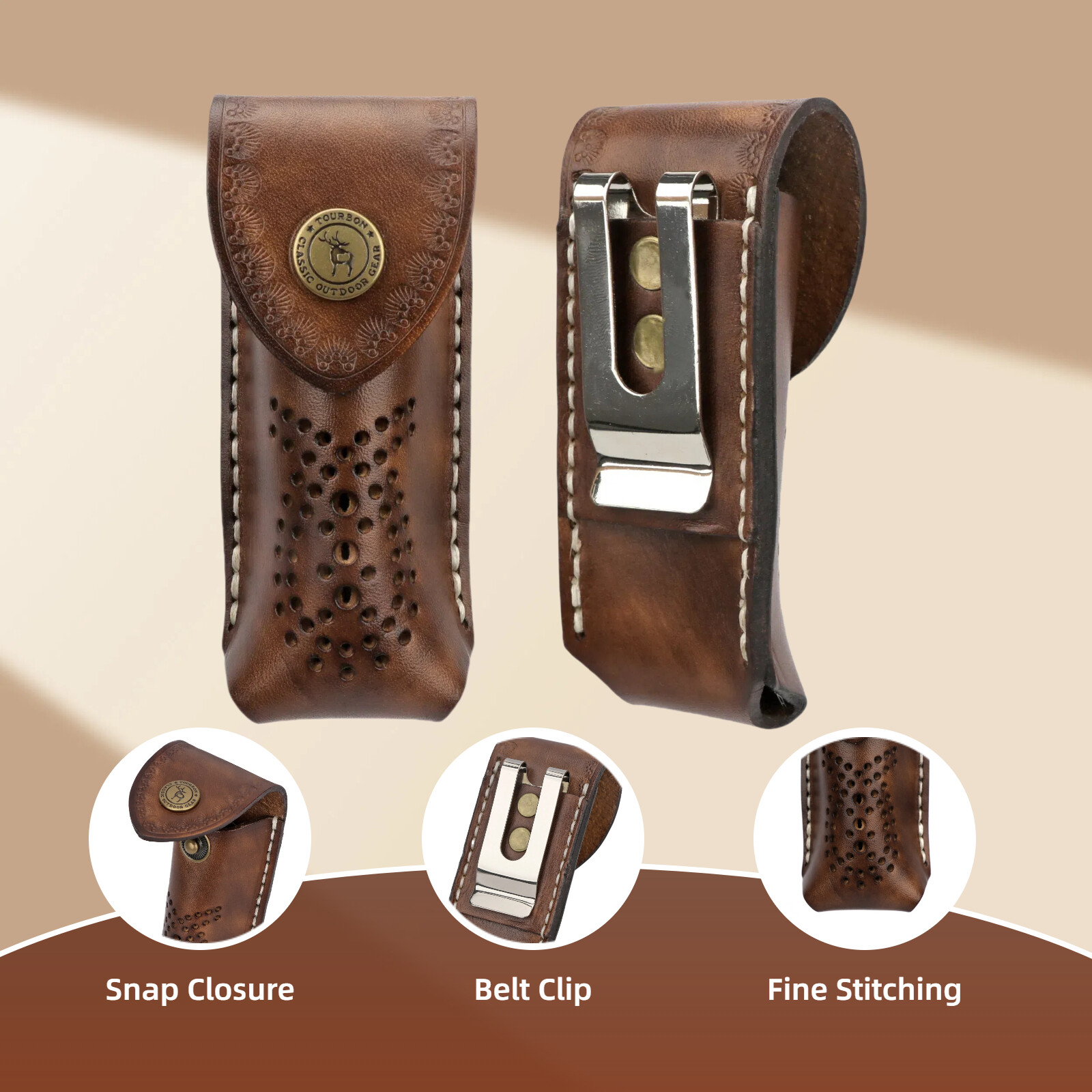Tourbon Leather Knife Sheath Blade Cover Pocket Knives Case Belt Clip EDC Pouch