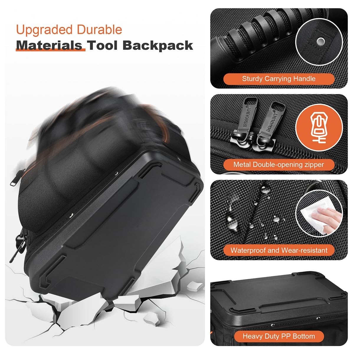 LOKASS Tool Backpack Heavy Duty with Molded Bottom, 1680D 56-Pocket Tool Bag …