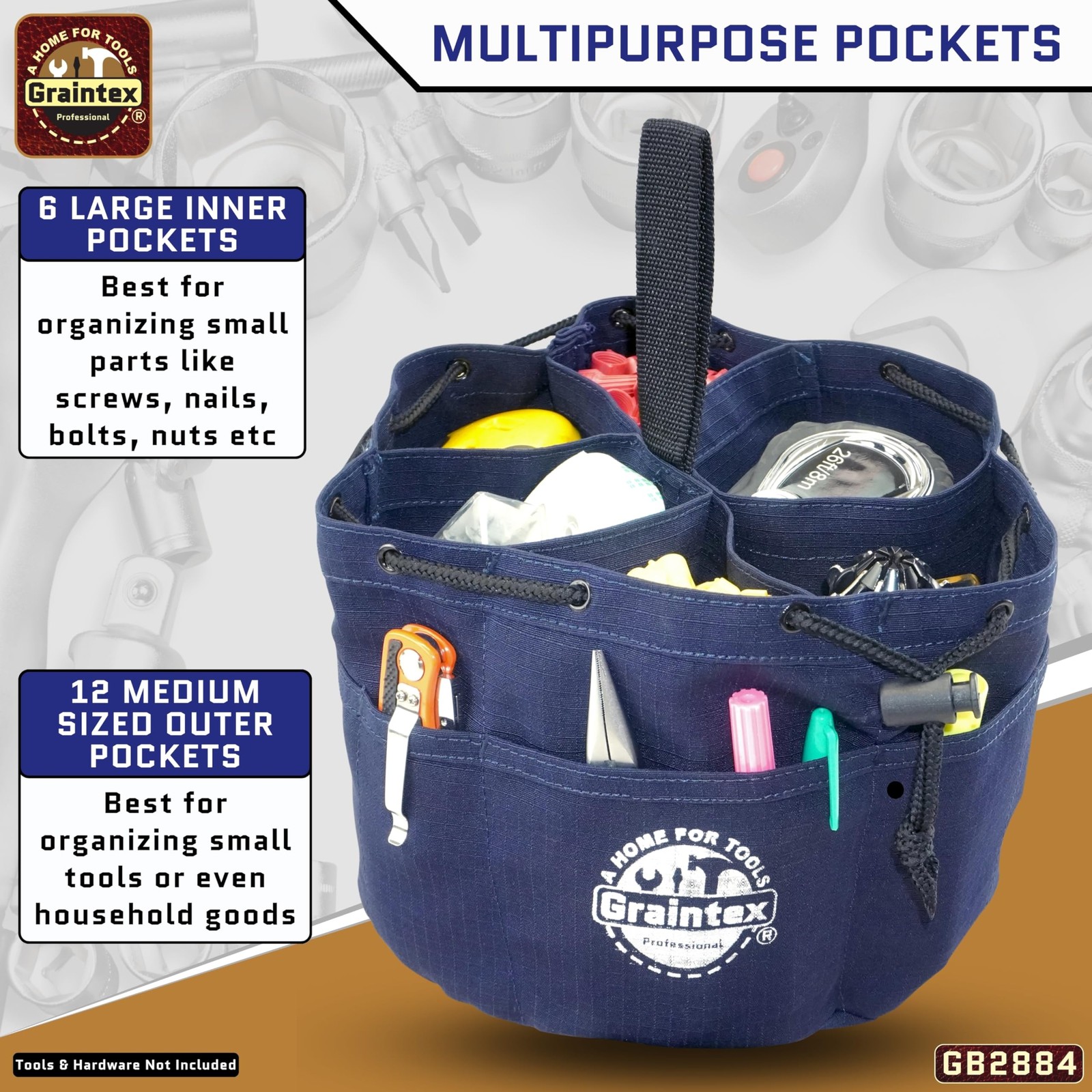 18 Pockets Grab Bag Rip-stop Canvas Drawstring Closure, Small Part Organizer …