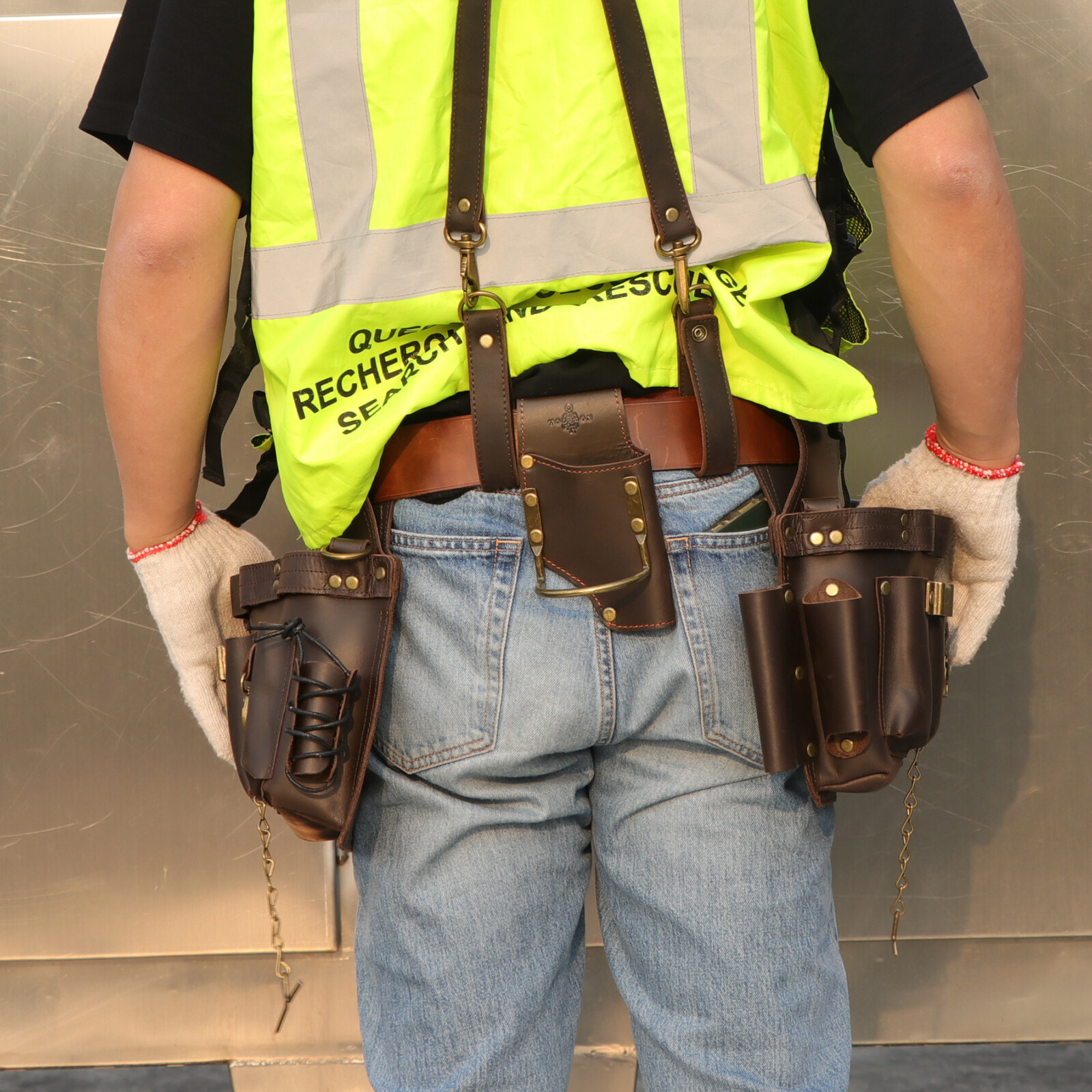 TOURBON Leather Workshop Tools Belt Suspenders Carpenter Chest Strap Padded US