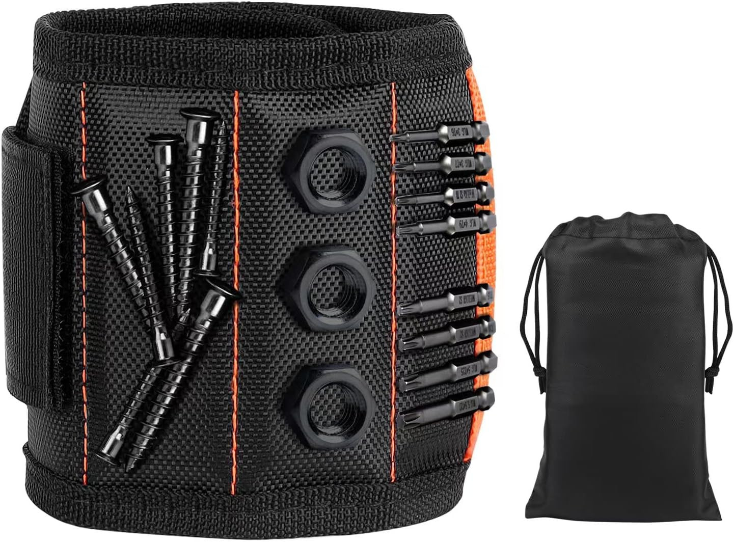 Magnetic Wristband with 15 Strong Magnets for Holding Screws, Nails, Drill Bits,