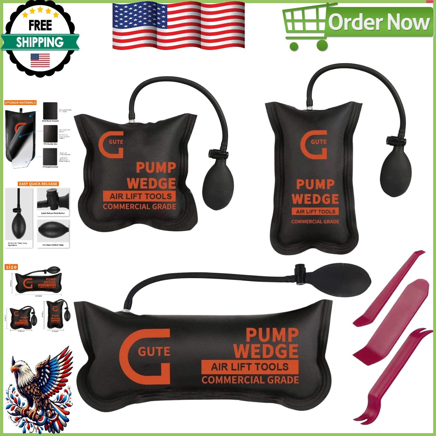 3-Pack Inflatable Air Wedge Bags, 330 LB Leveling Kit for Precision Alignments