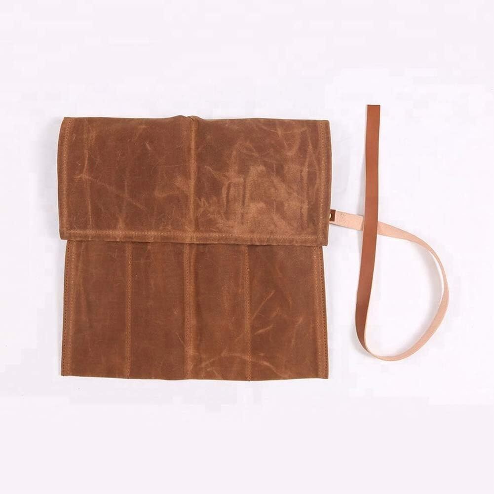 Chisel Roll, Waxed Canvas Tools Wrench Roll Up Pouch with 4 Pockets for Knife…