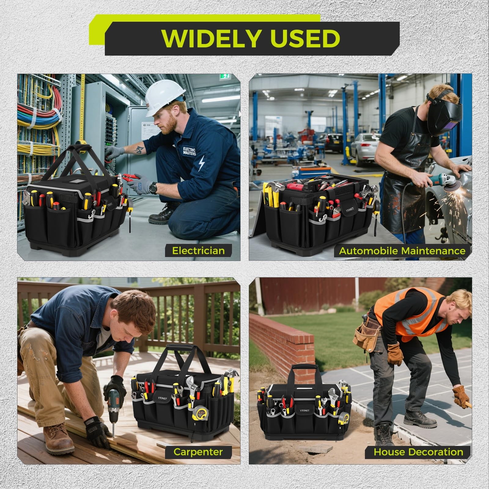 Black 16-Inch 46 Pockets Heavy Duty Electrician Tool Bag Hard Bottom