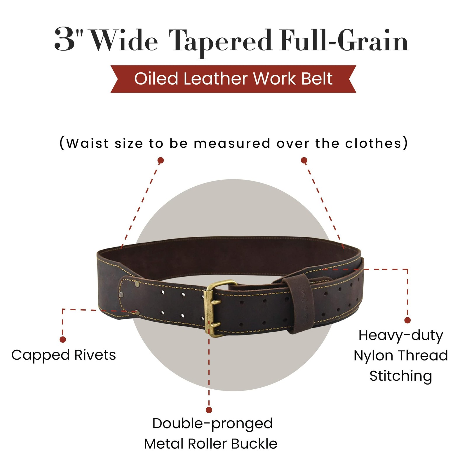 Style n Craft – 3 Wide, Long, Tapered Full-Grain Oiled Leather Work Belt, Dur…