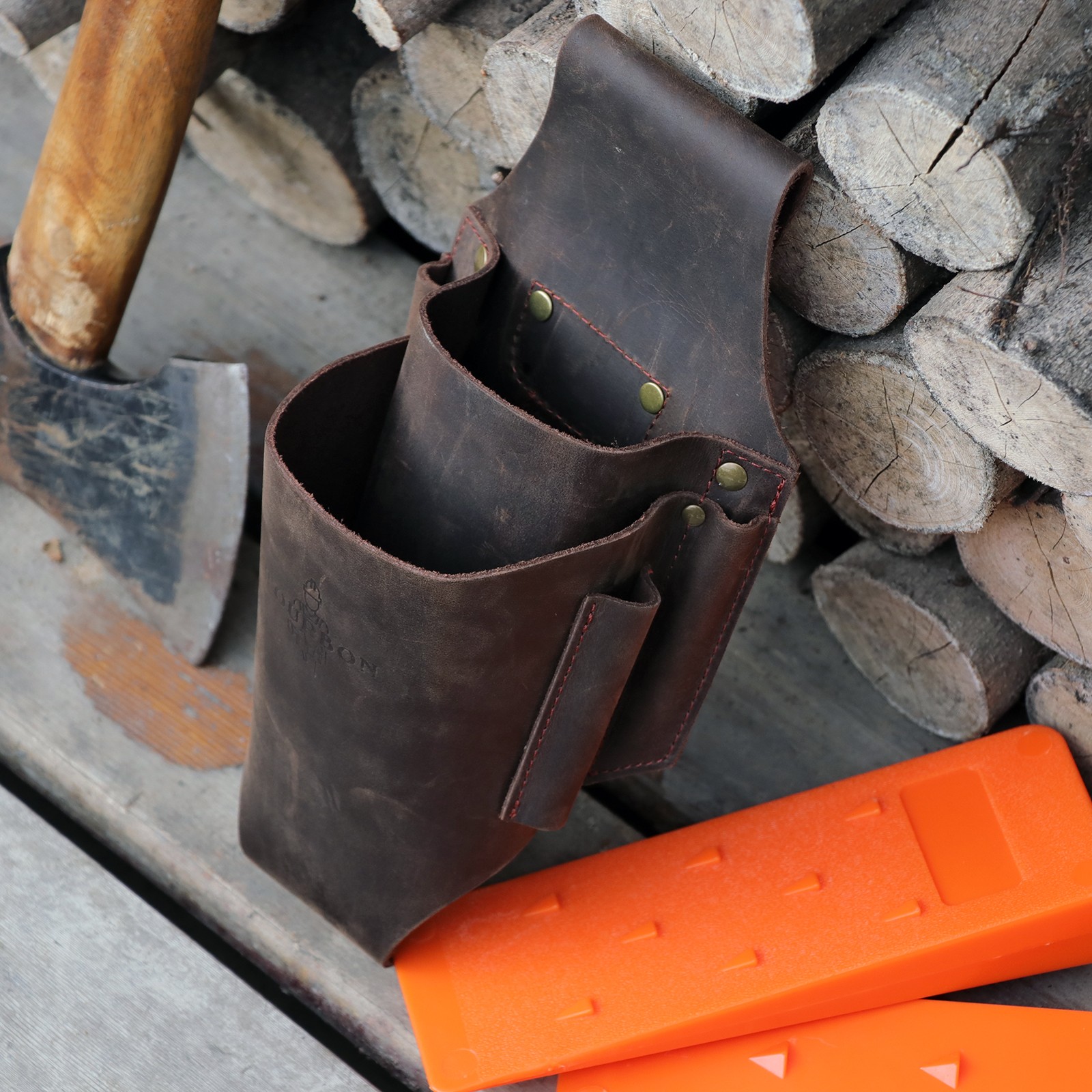 Tourbon Leather Loggers Wedge Holder Belt Pouch Felling Bucking Holster Tool Bag