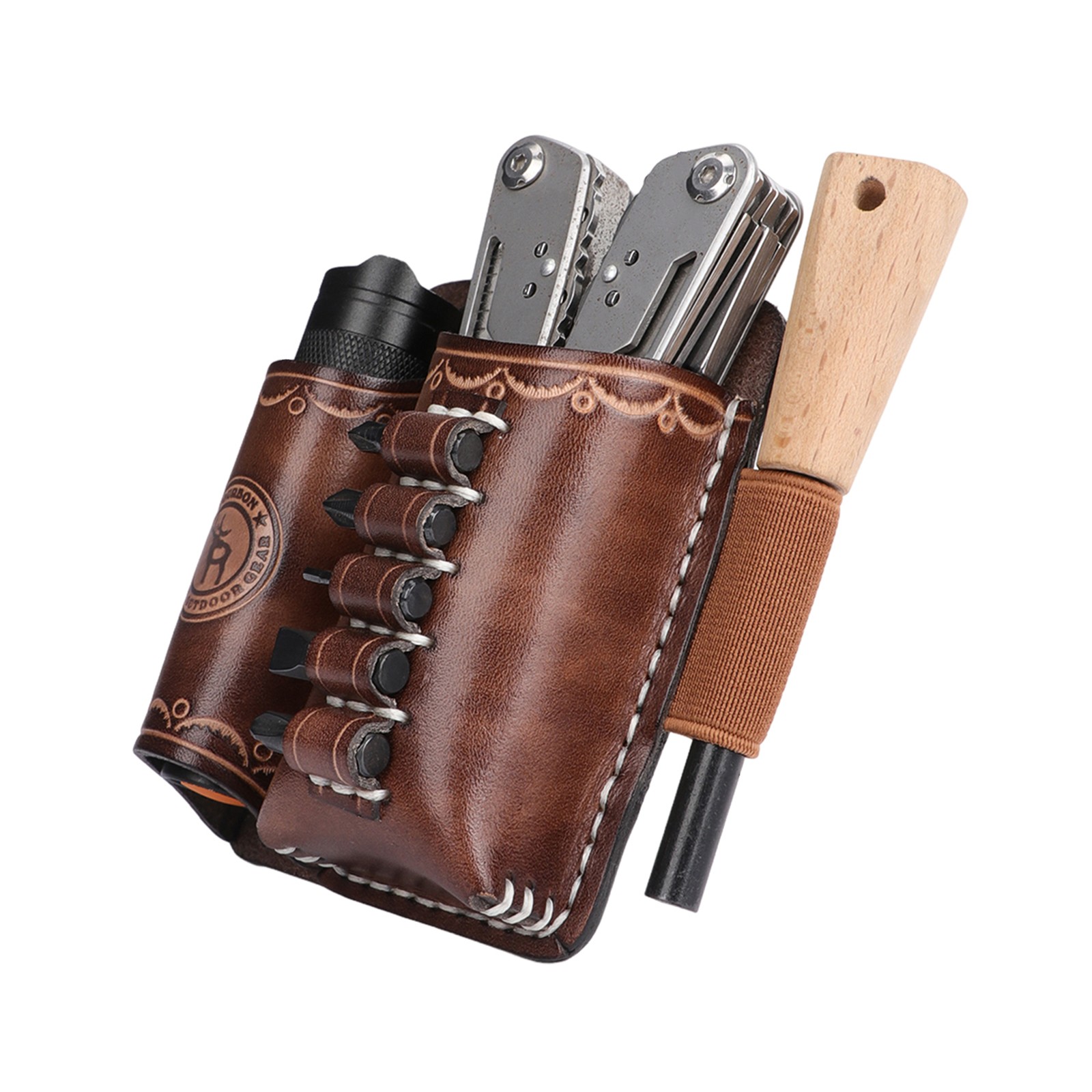 TOURBON Leather 4-in-1 Tools Belt Holder EDC/Flashlight/Bits Adapte