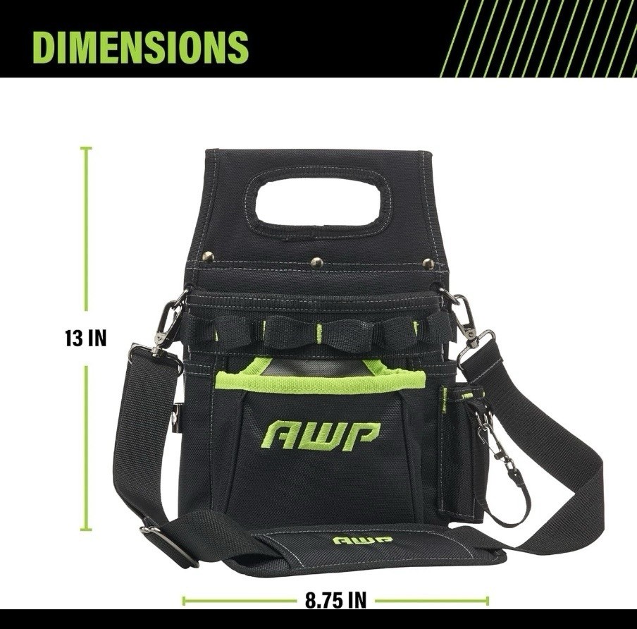 AWP TrapJaw 3-in-1 Electrician Tool Pouch, Adjustable Strap, Black/Green