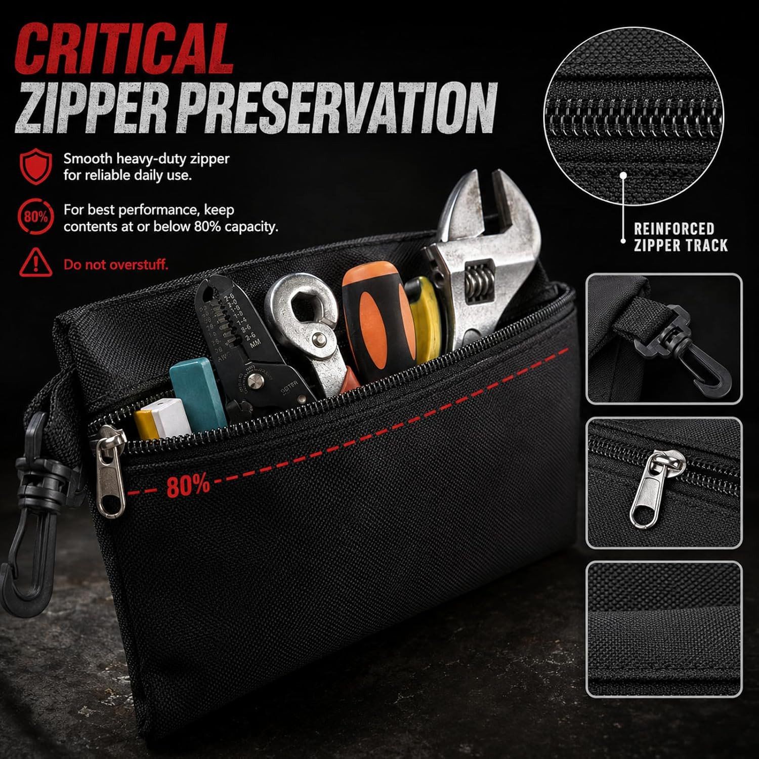 3 Pack Small Zipper Tool Pouch Bags Heavy Duty 600D Oxford Waterproof Multipurpo