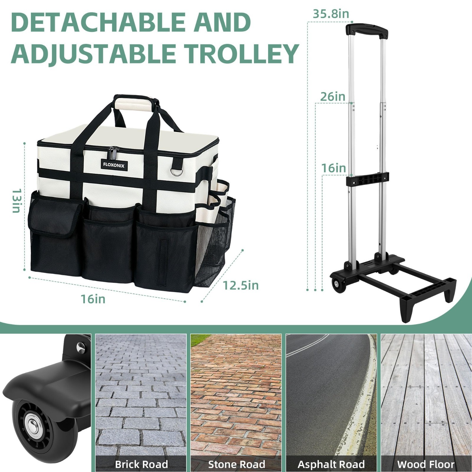 Large Rolling Cleaning Caddy with Wheels, Detachable Trolley, Organizer Bag for
