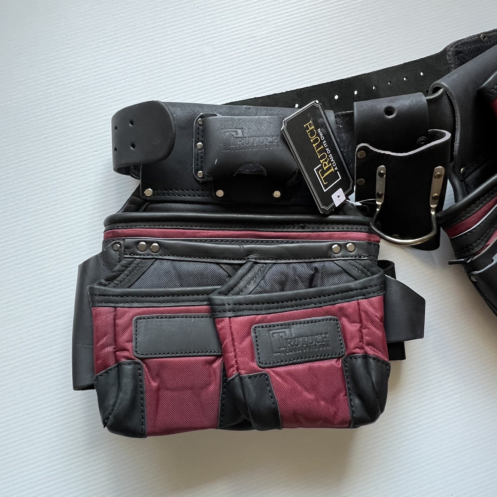 NEW Trutech Heavy Duty Leather & Nylon Tool Belt, Maroon & Black , TT-1650-R