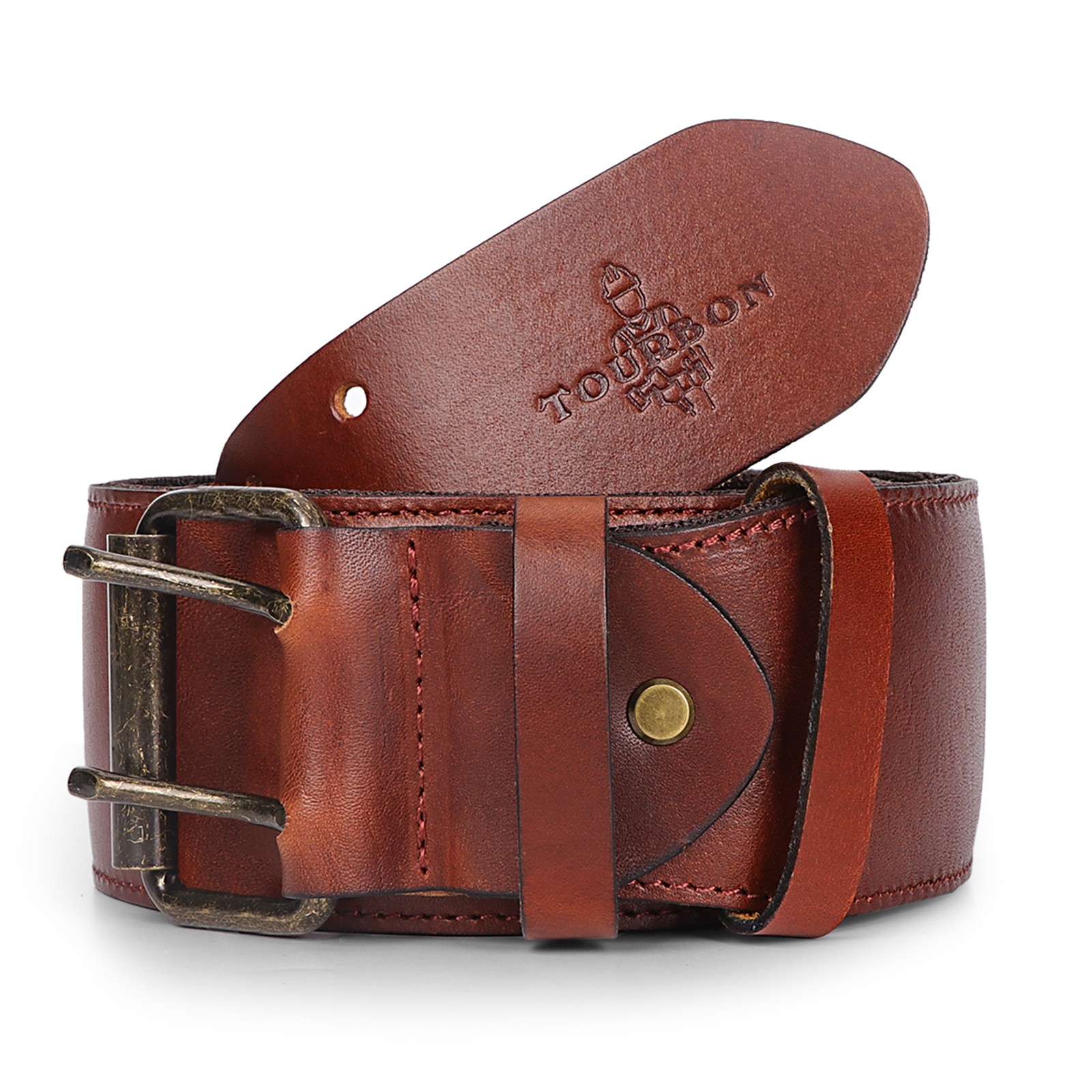 TOURBON Leather 2in Wide Men Tool Belt Rig Holster Belt Double Pin Roller Buckle