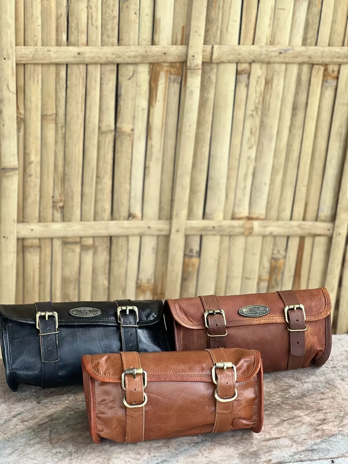 3 Bags Goat Leather Wide Vintage Motorcycle Buckle Closure Tool Brown Black Tan