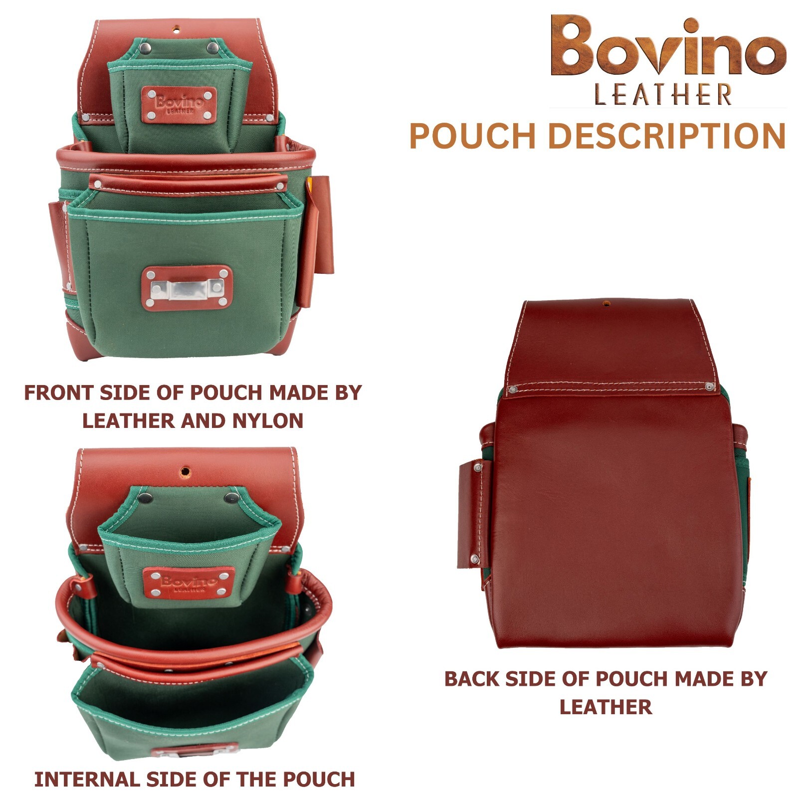Bovino Leather Nylon Tool Belt , 21 Pockets Framer Belt, Durable Tool Pouches