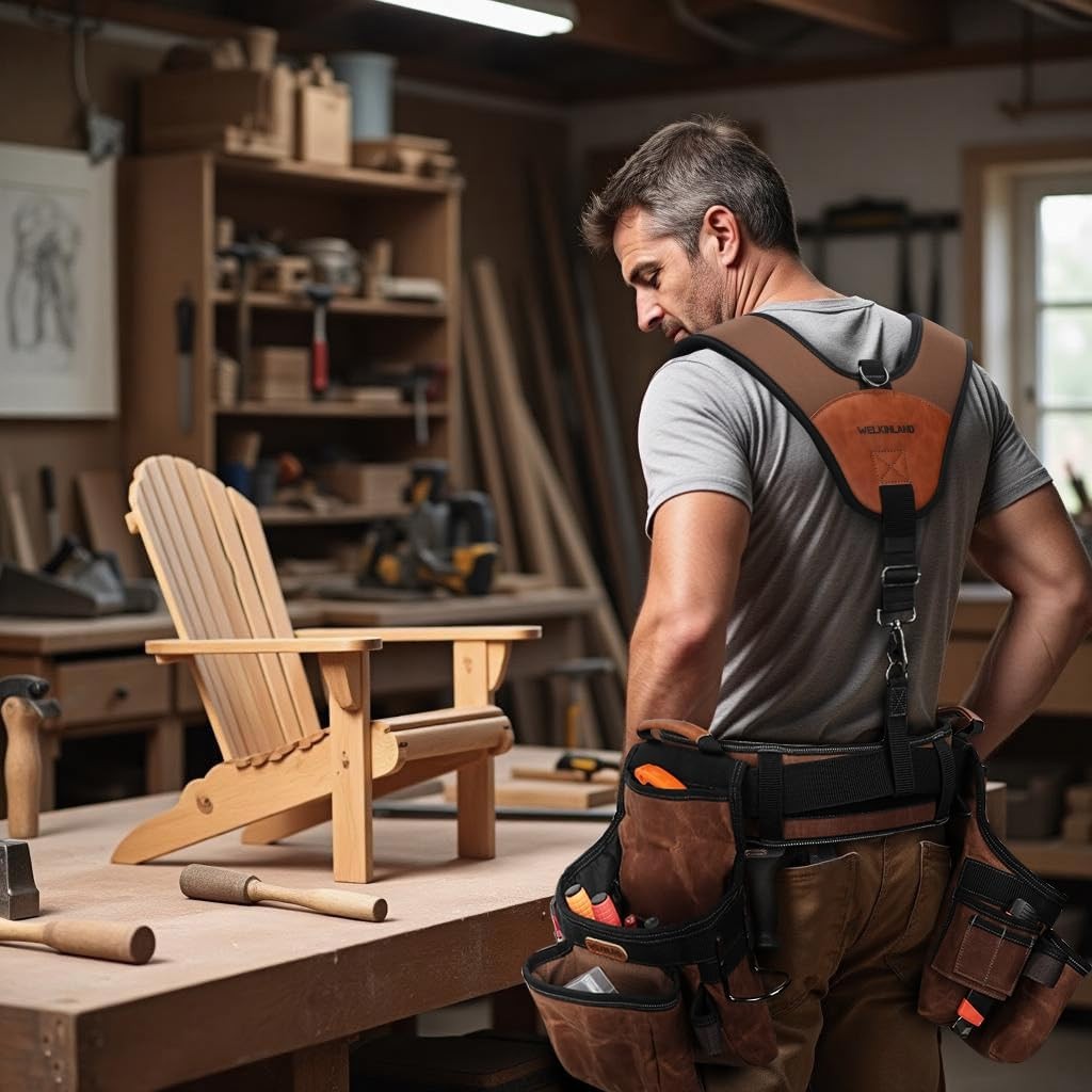 Heavy Duty Tool Belt with Padded Suspenders, Adjustable Comfortable Design