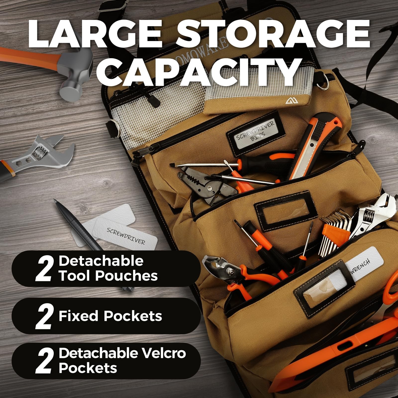 Roll Up Tool Bag, 600D Oxford PVC Coated Tool Organizer with 11 Pouches, 5 Ex…