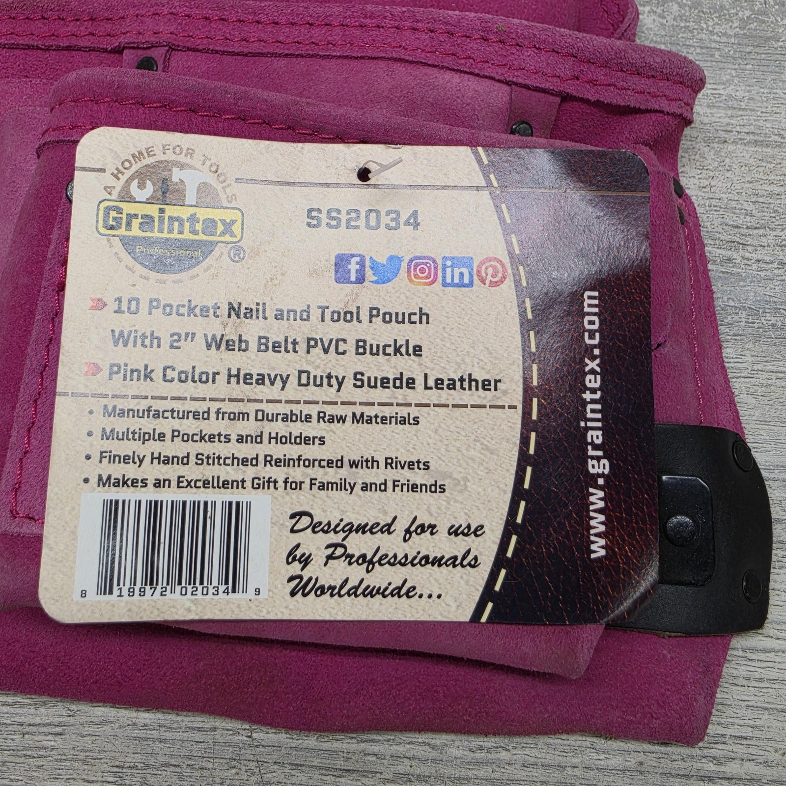 Graintex Pink Tool Belt Pouch SS2034 10 Pocket Adjustable Quick Release Buckle