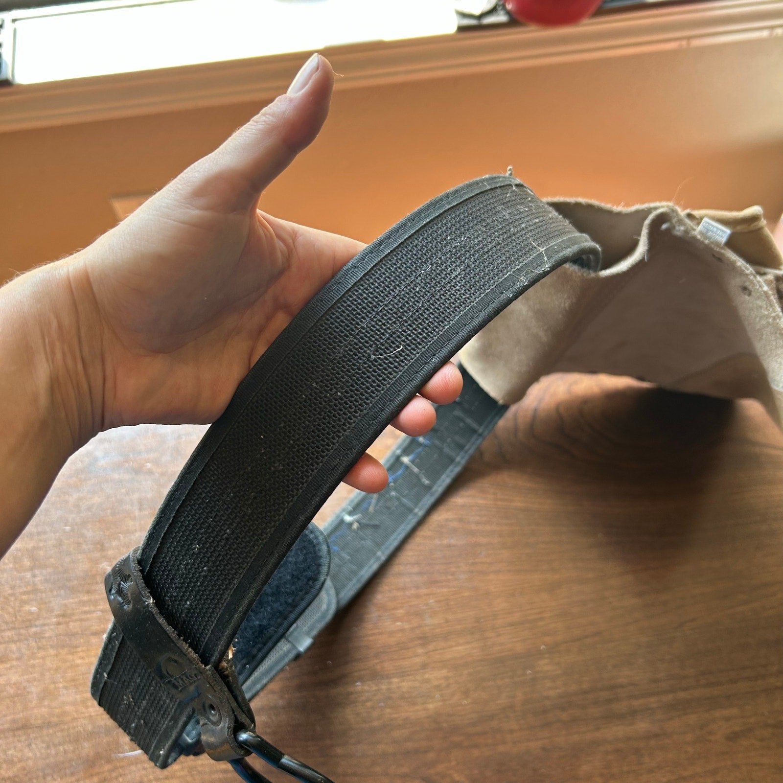 Rooster Tough Nail And Tool Bag Belt Tooled Suede Leather Hide & Velcro belt
