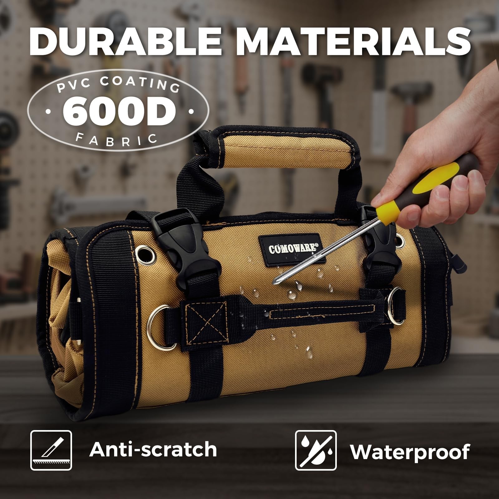 Roll Up Tool Bag, 600D Oxford PVC Coated Tool Organizer with 11 Pouches, 5 Ex…