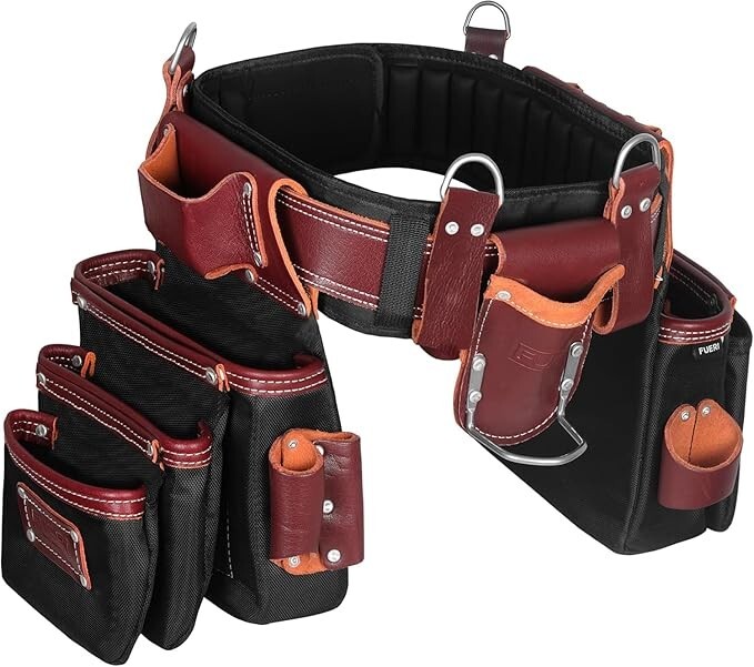 Fueri Tool belt Suspender for men nylon and leather 26 Pockets tool pouch Large
