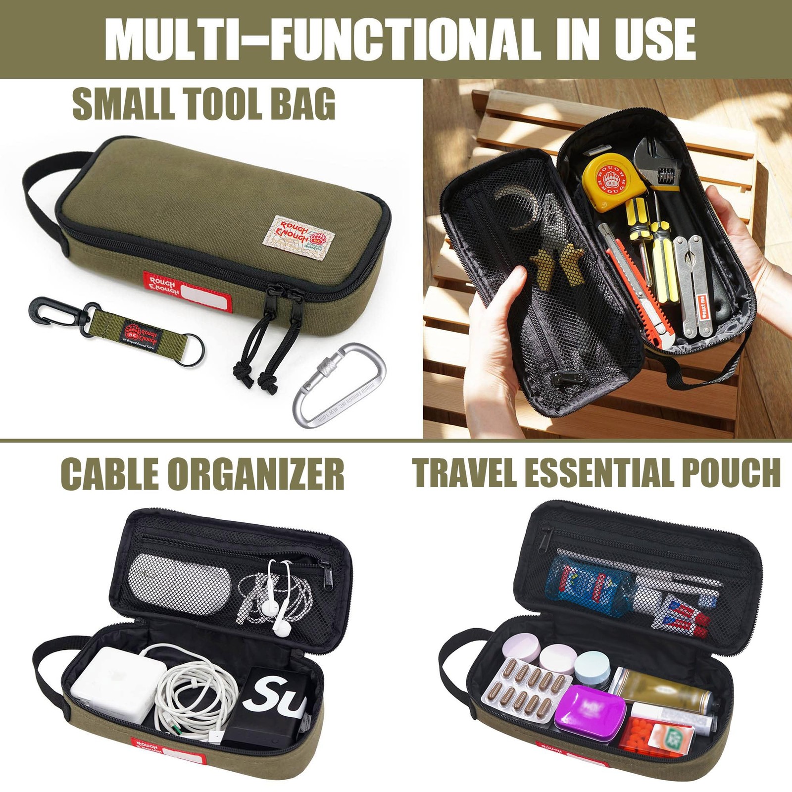 Rough Enough Small Tool Bag Pouch Box Large Pencil Case for Men Boys EDC Organiz