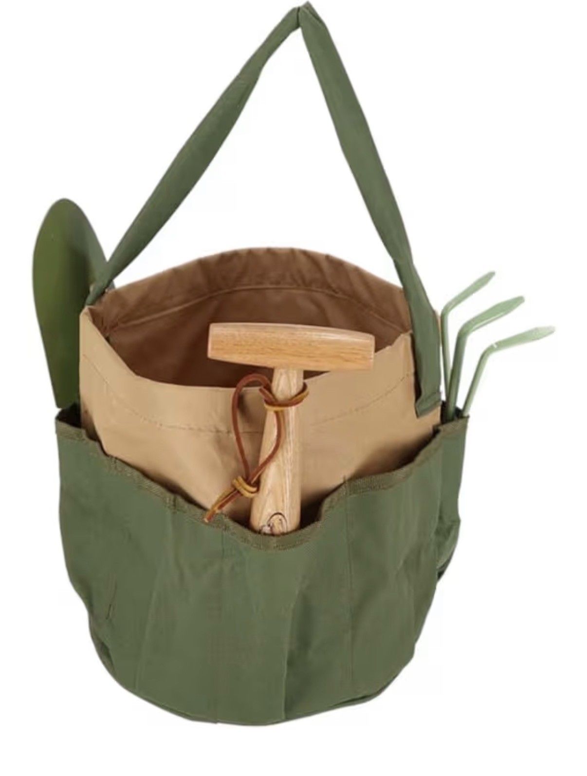 Esschert Design Canvas Round Tan & Green Garden Work Tool Bag