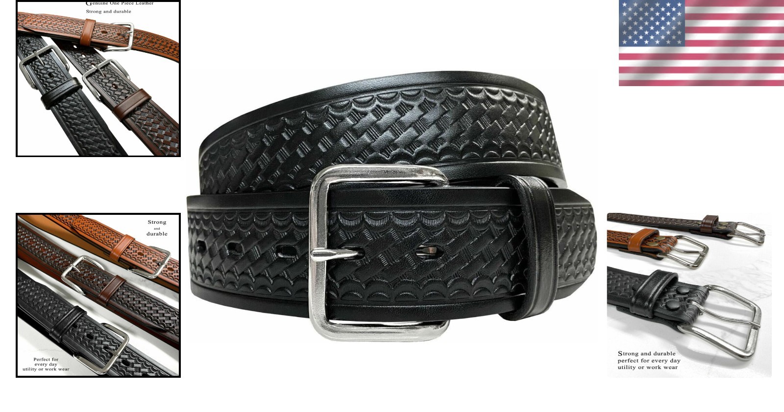Full Grain Leather Work Belt 1-3/4″ Wide, Silver Buckle