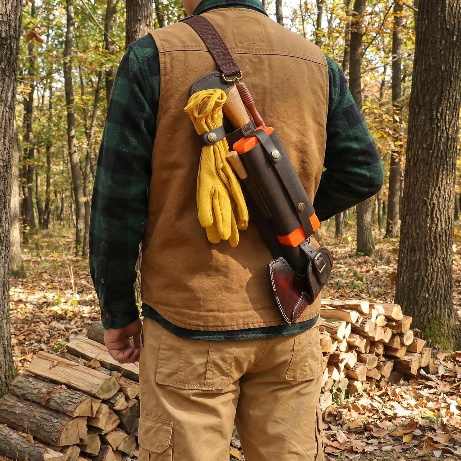 Handcrafted Leather Axe Sling with Pouch & File Holder for Campers & Loggers