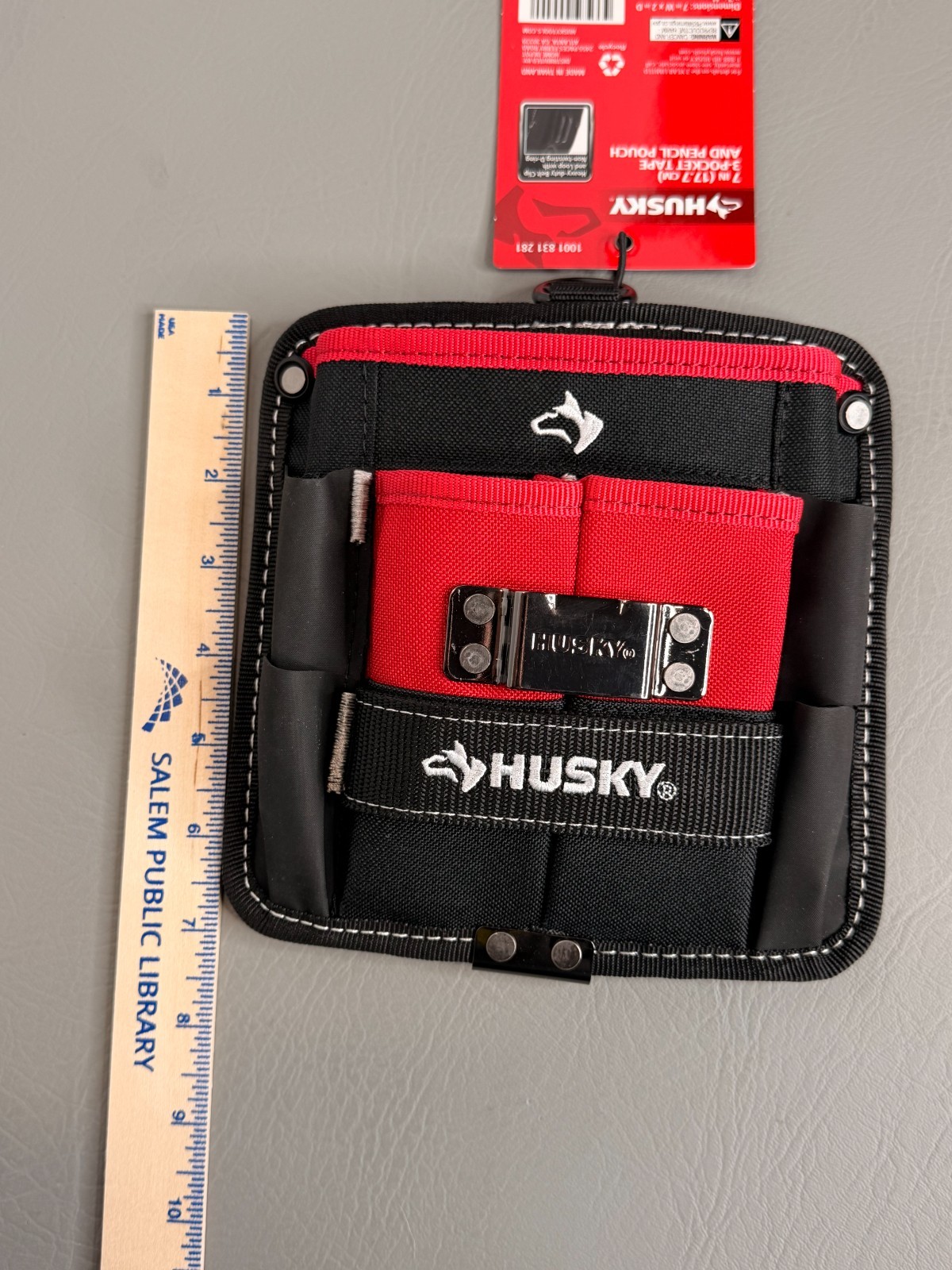 Husky 7 in. 3-Pocket Clip On Tool Belt Pouch Heavy Duty Storage