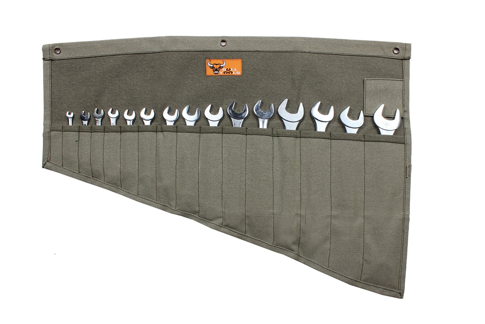 BULL TOOLS Portable Wrench Organizer Roll Large (16 – PKT), Washed Olive Drab