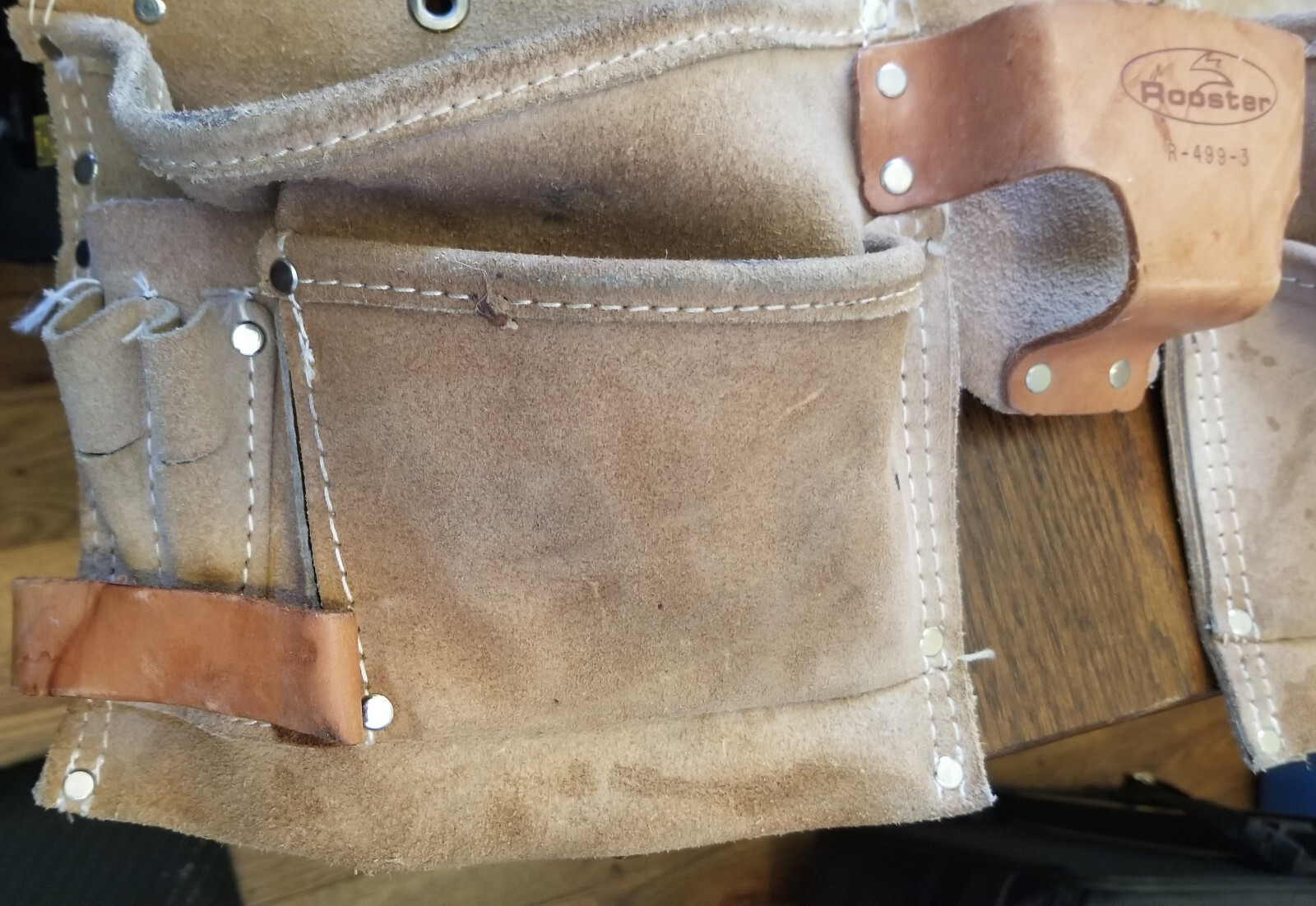 Leather Tool Belt / Rooster R 499-3 / 2 Pockets / Adjustable Strap