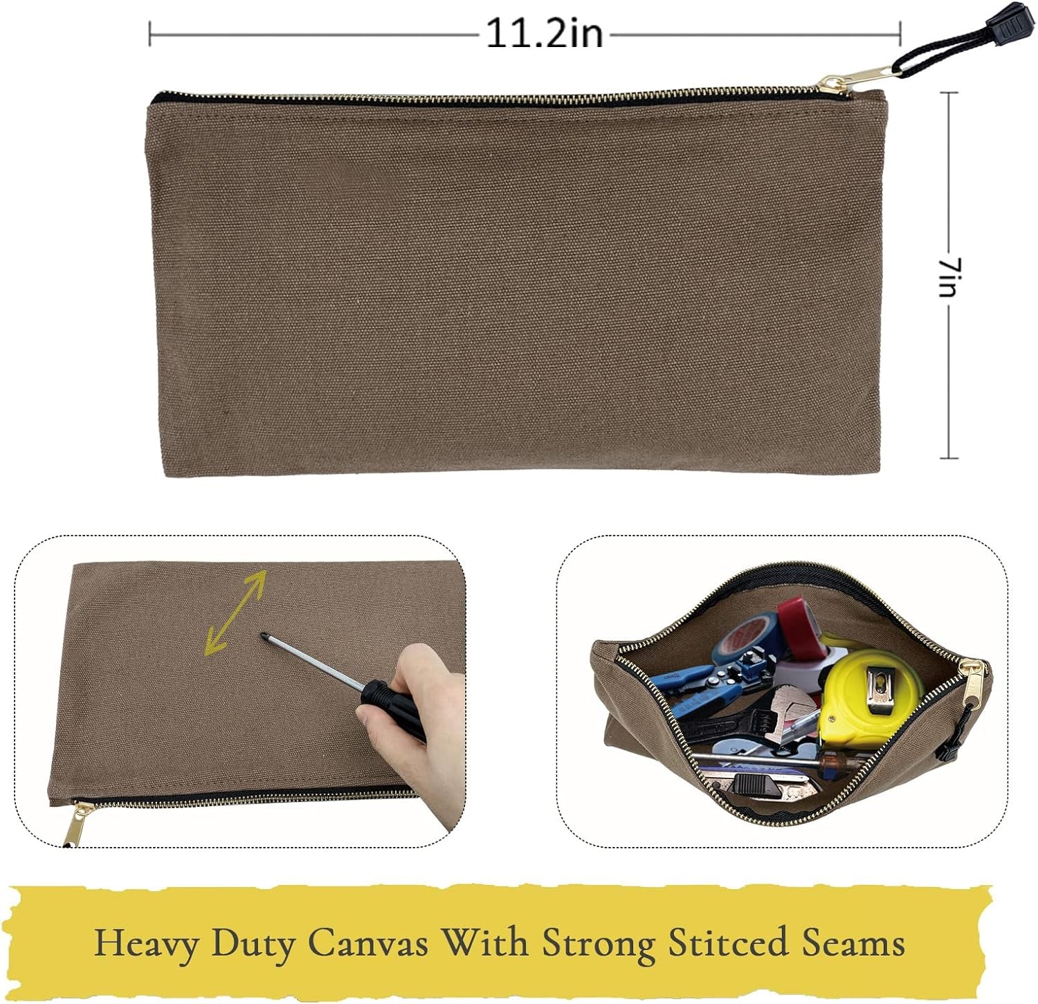 Heavy Duty Canvas Tool Bag Organizer – 7 Pack Zipper Utility Pouches in Assort
