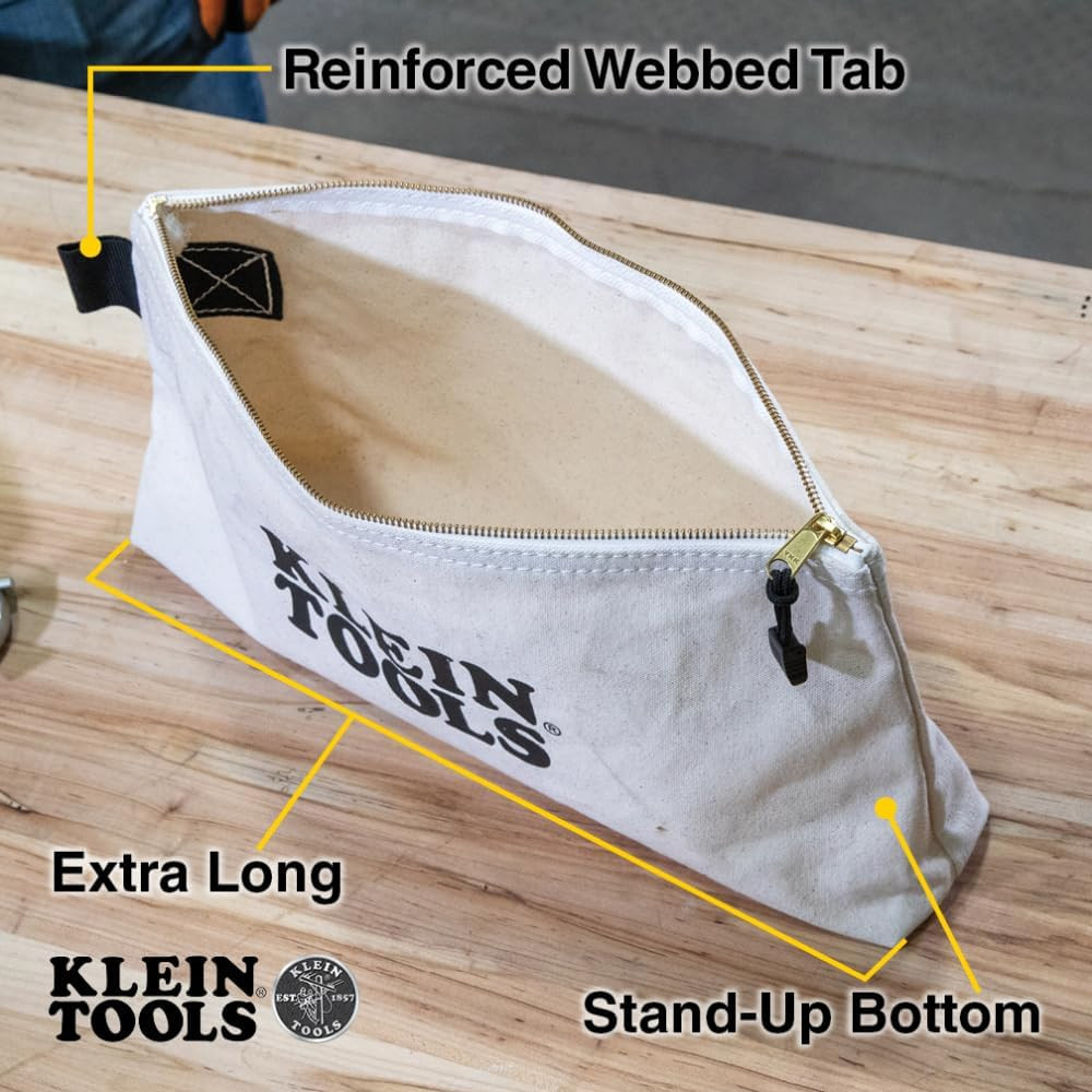 KLEIN TOOLS 62042 16-Inch Zipper Bag, Extra Long, No. 10 Canvas, Heavy Duty Tool