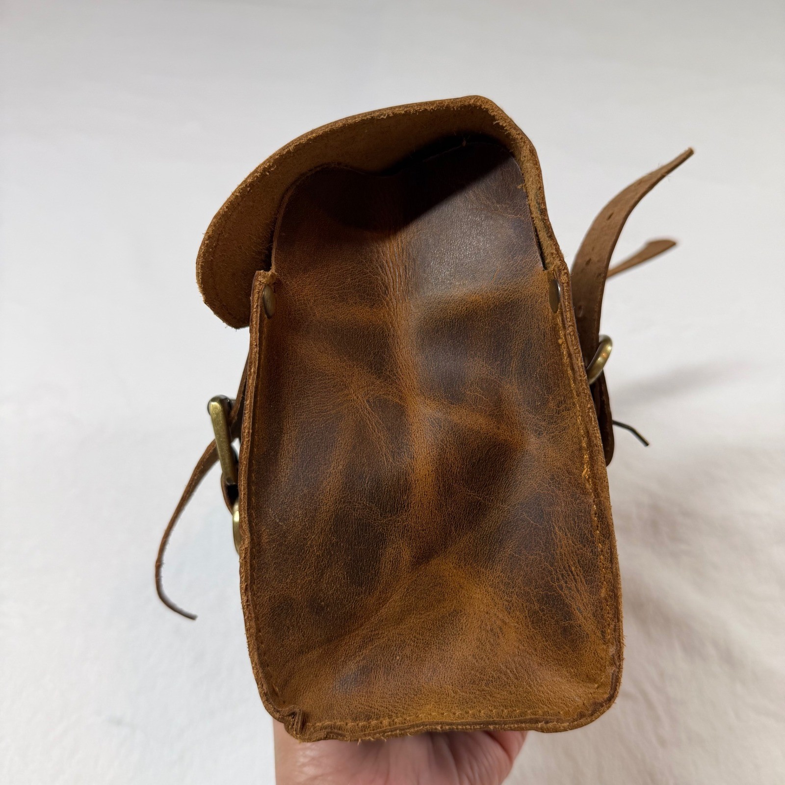 Unbranded Leather Handlebar Tool Bag Brown Good Distressed Buckle Moto Accessory