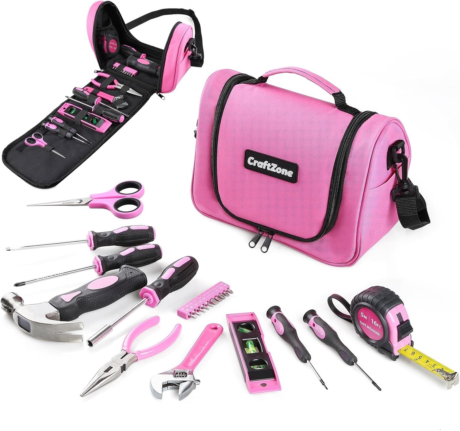 Pink Tool Set | Tool Bag for Women with Shoulder Strap | Basic Tool Kit|21Pcs…